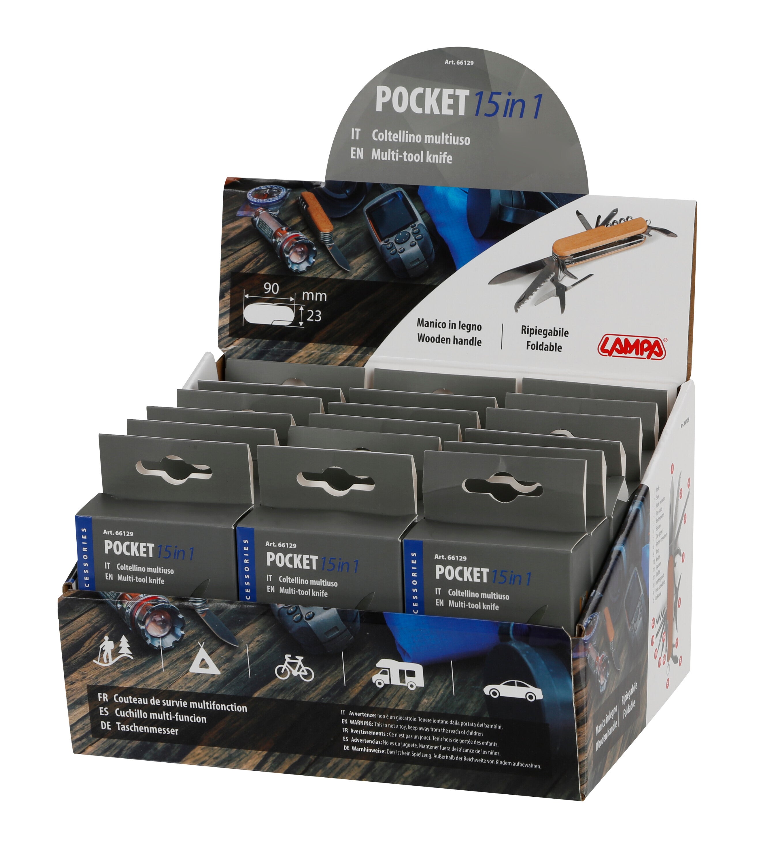 Pocket 15 in 1, coltelli multifunzione tascabili, espositore 18 pz