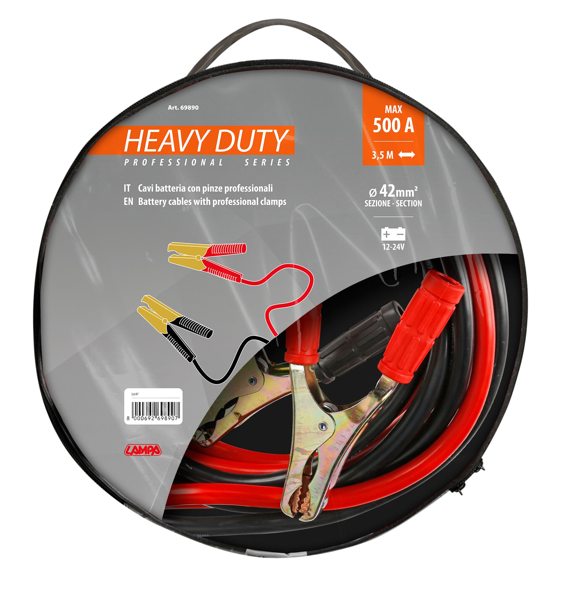 Cavi Batteria Heavy-Duty - 350 cm - 500 A - 42 mm²