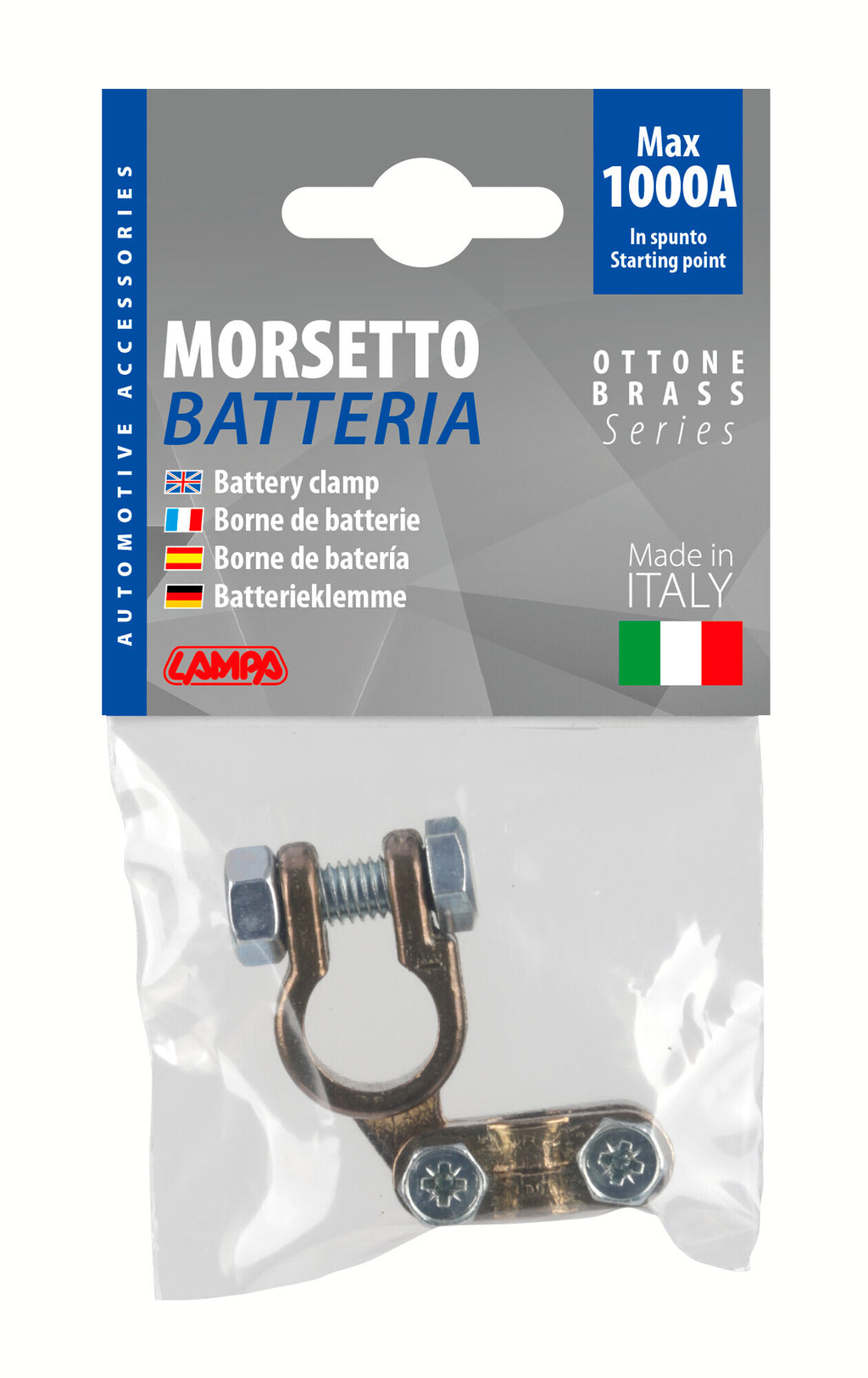 Morsetto batteria rinforzato; fissaggio cavo a piastrina - max cavo Ø 35 mm² - Polo negativo