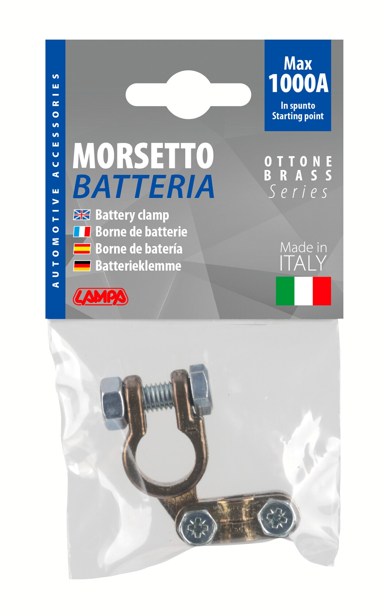 Morsetto batteria rinforzato; fissaggio cavo a piastrina - max cavo Ø 35 mm² - Polo negativo