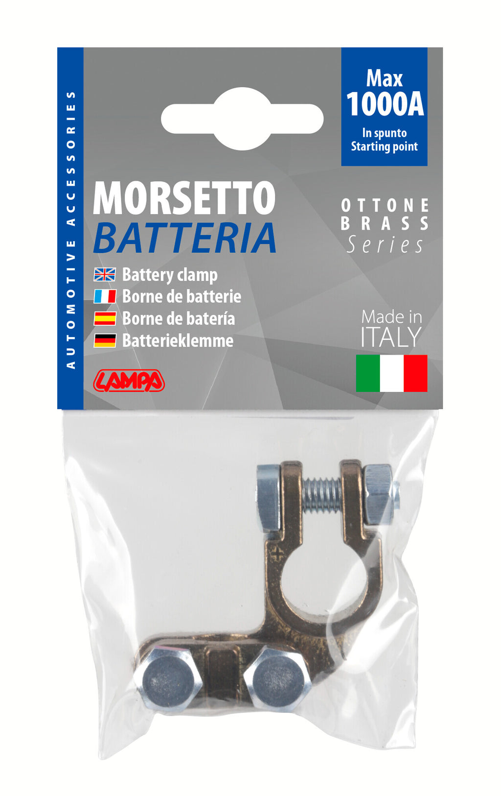 Morsetto batteria pesante; fissaggio cavo a piastrina - max cavo Ø 70 mm² - Polo positivo