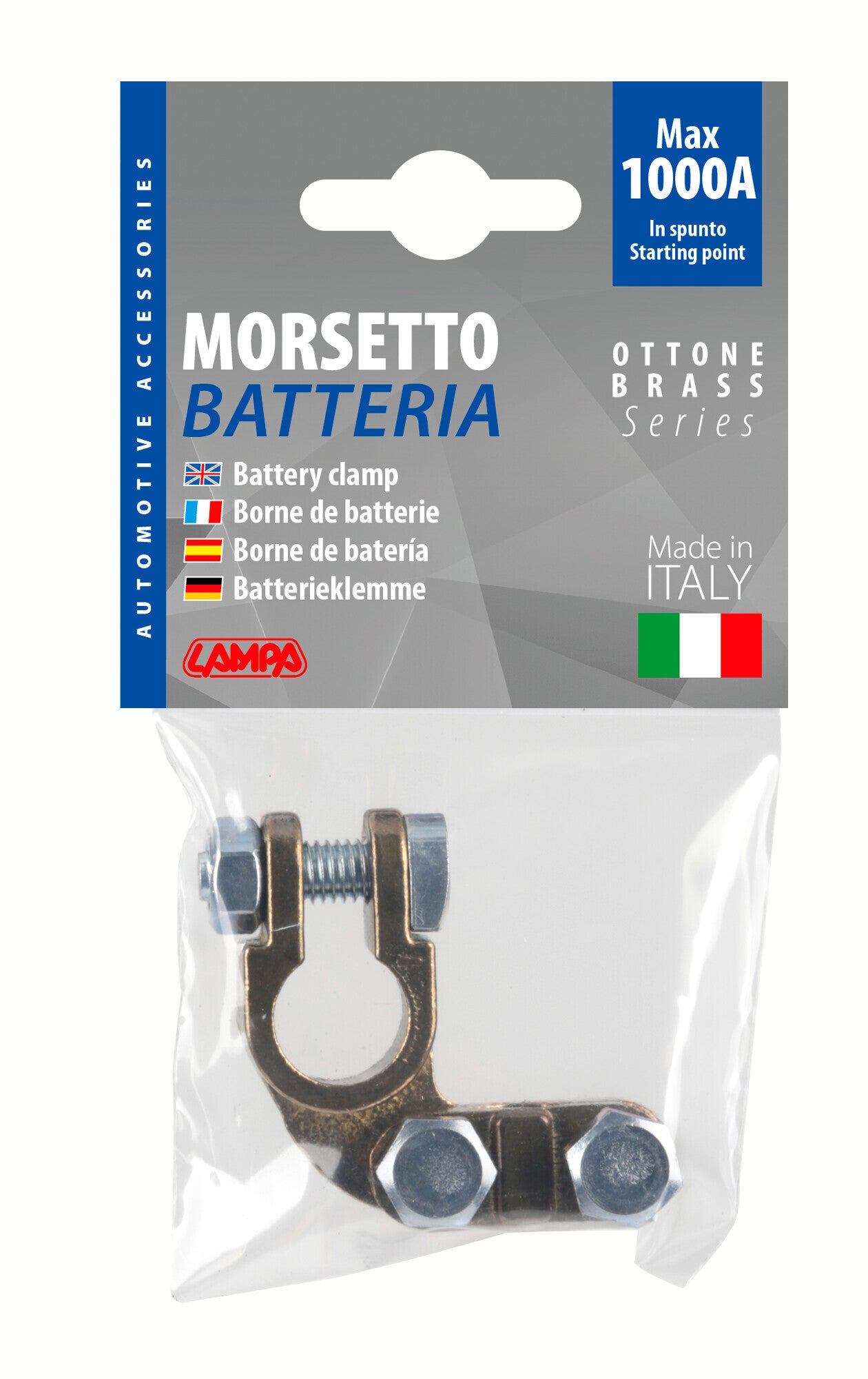 Morsetto batteria pesante; fissaggio cavo a piastrina - max cavo Ø 70 mm² - Polo negativo