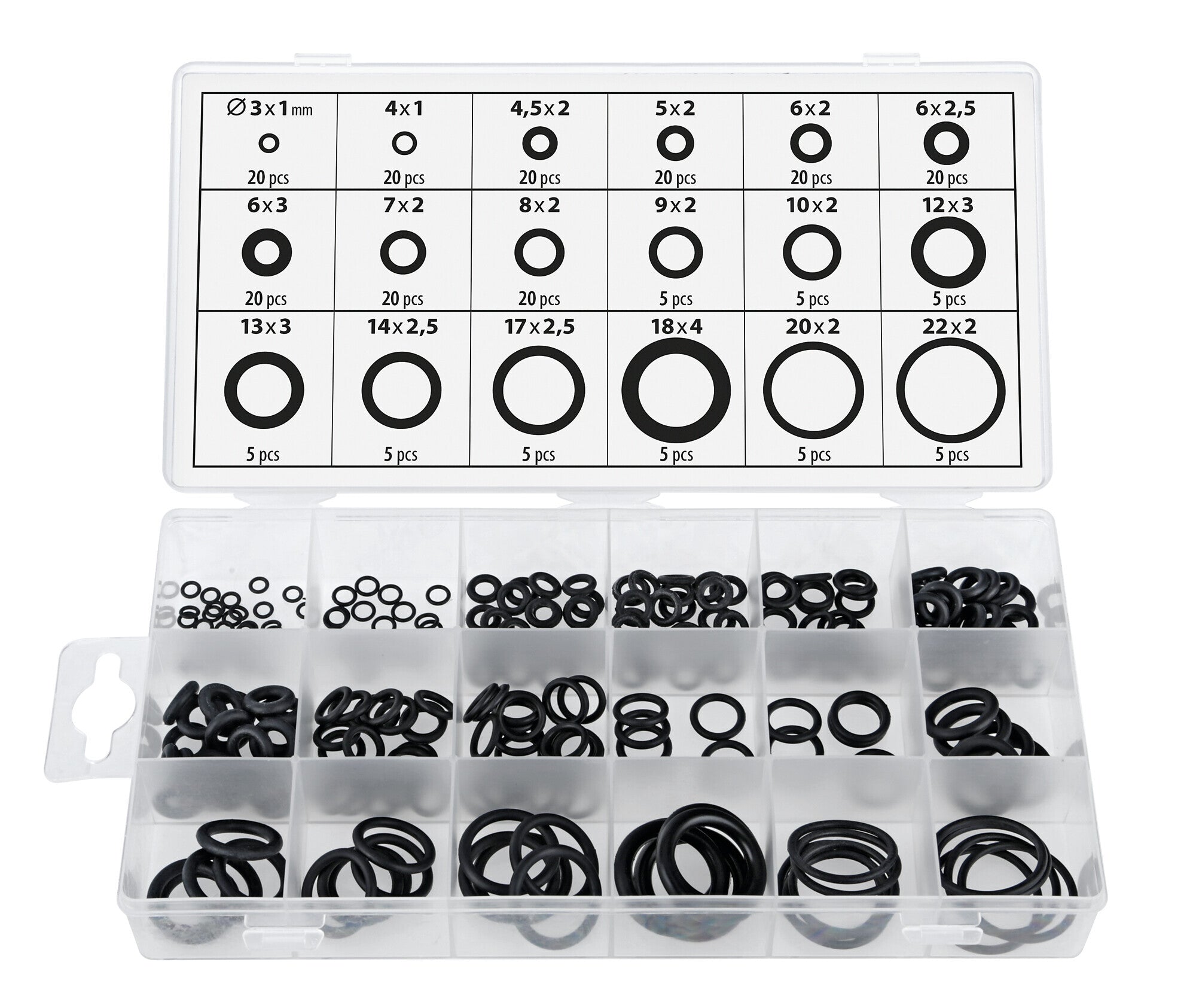 O-Ring, assortimento 225 pz, 18 misure