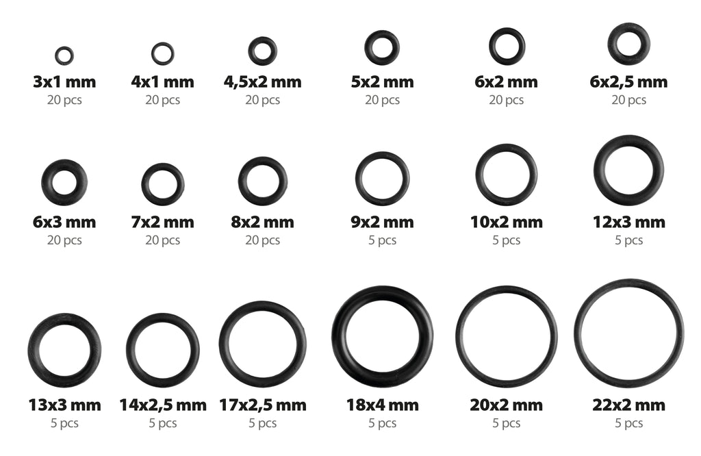 O-Ring, assortimento 225 pz, 18 misure