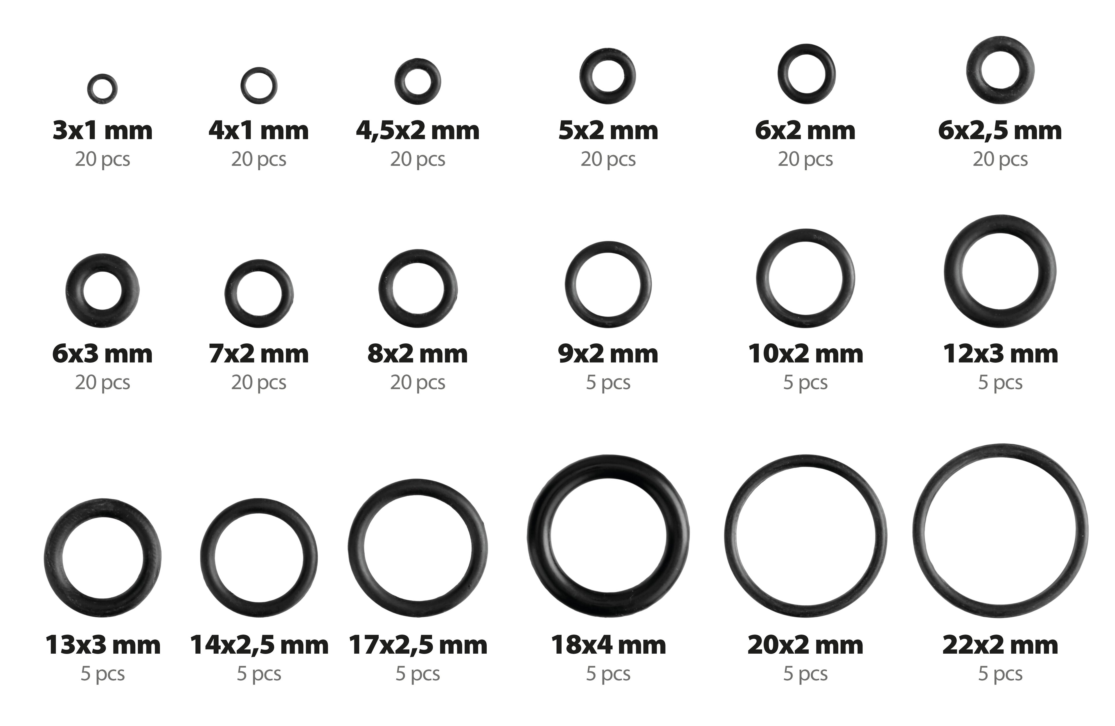 O-Ring, assortimento 225 pz, 18 misure
