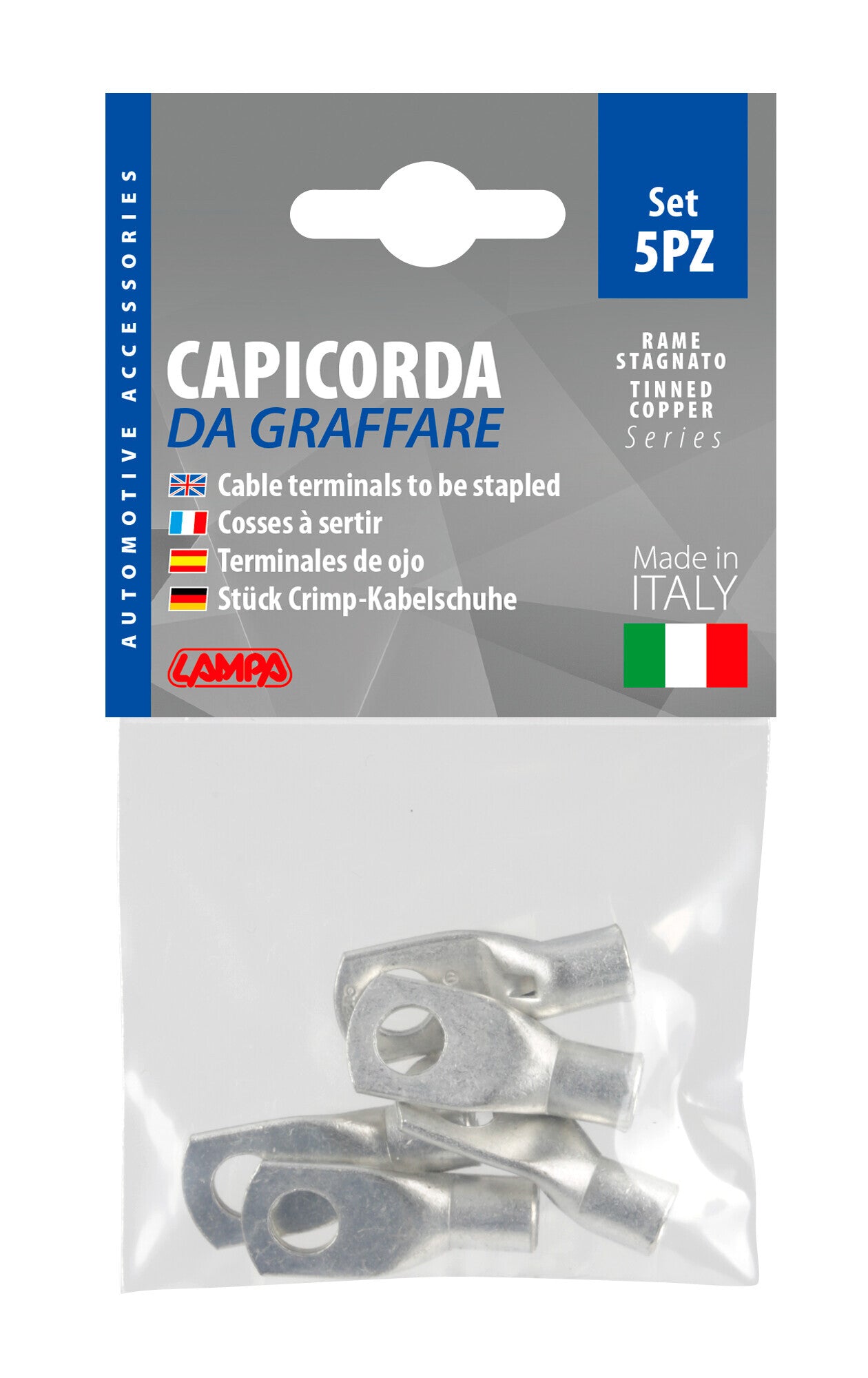 Set 5 pz capicorda da graffare in rame stagnato - sezione 25 mm² - foro 8 mm
