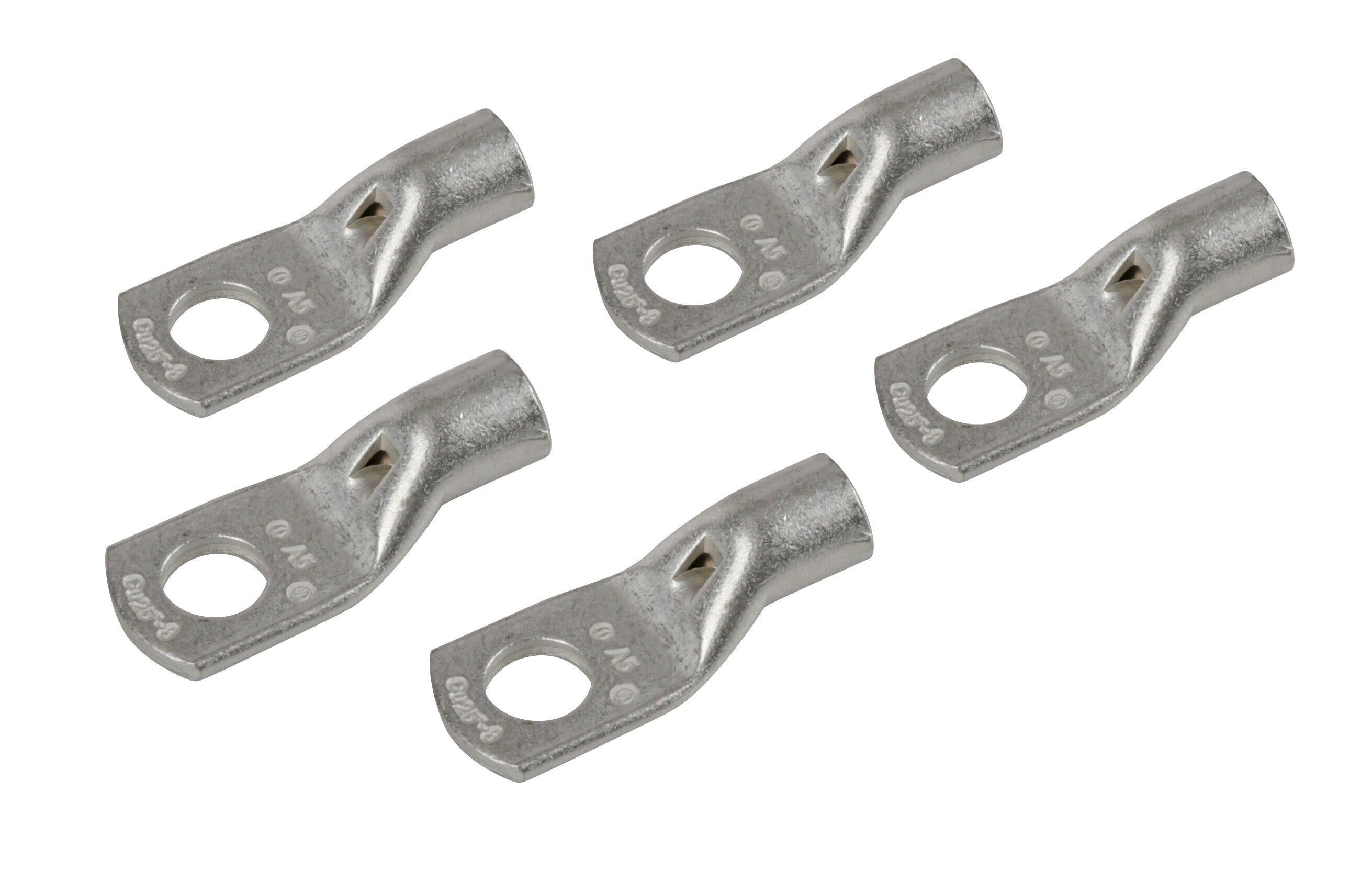 Set 5 pz capicorda da graffare in rame stagnato - sezione 25 mm² - foro 8 mm