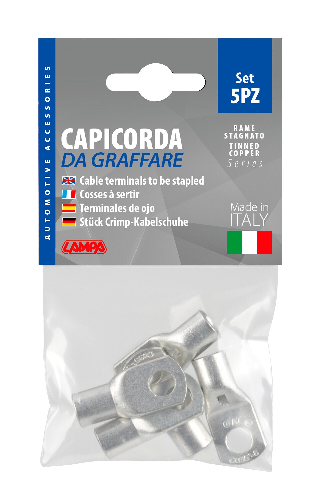 Set 5 pz capicorda da graffare in rame stagnato - sezione 35 mm² - foro 8 mm