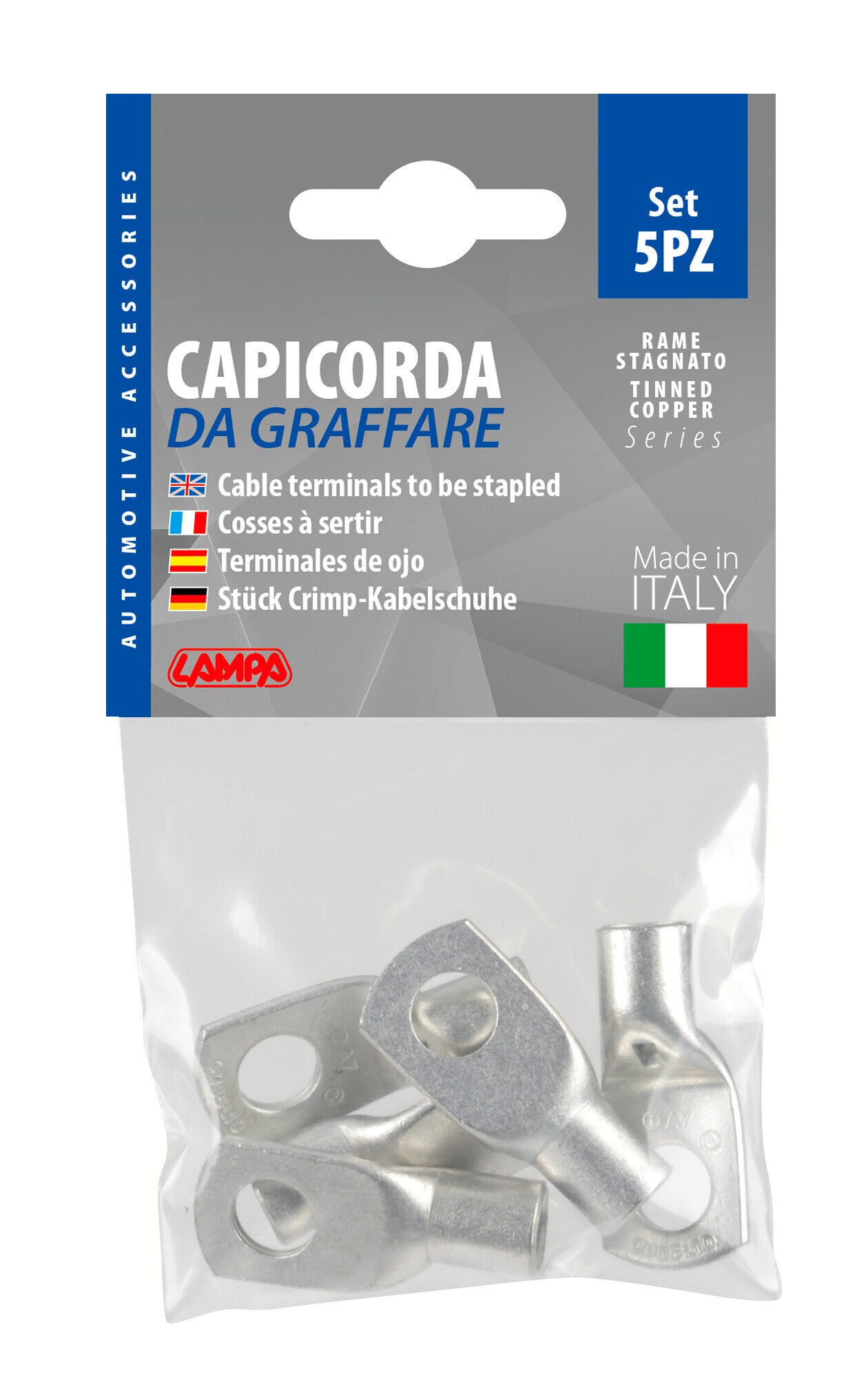 Set 5 pz capicorda da graffare in rame stagnato - sezione 35 mm² - foro 10 mm