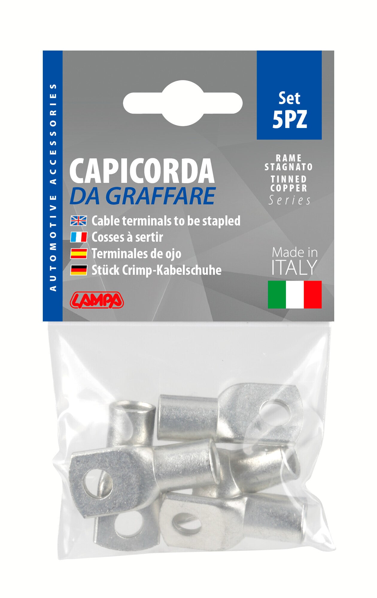 Set 5 pz capicorda da graffare in rame stagnato - sezione 50 mm² - foro 8 mm