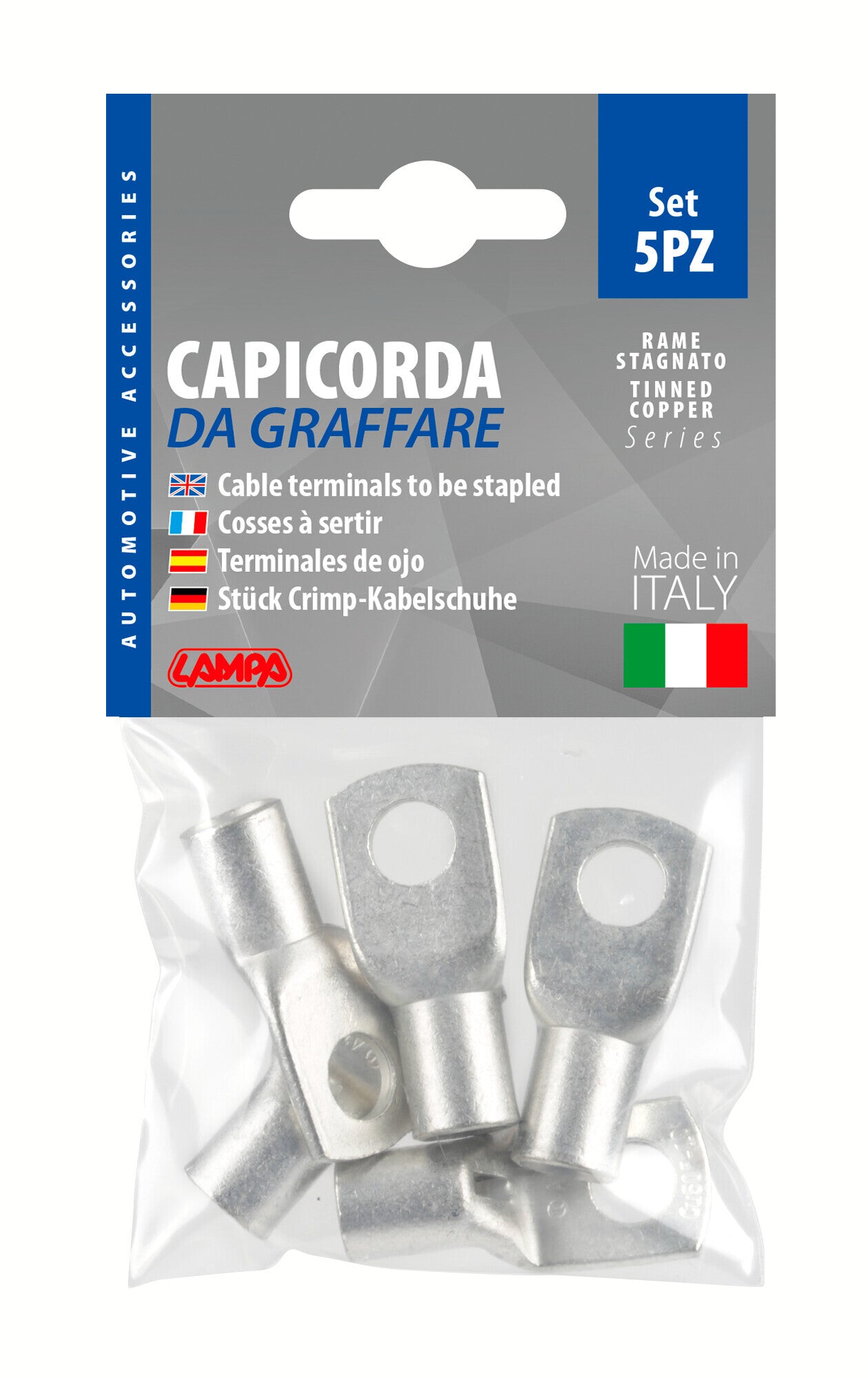 Set 5 pz capicorda da graffare in rame stagnato - sezione 50 mm² - foro 10 mm