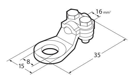 Set 2 pz capicorda di potenza in ottone nichelato, con fissaggio cavo a piastrina - Sezione 16 mm², foro 8 mm