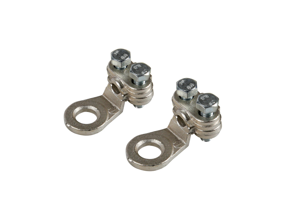 Set 2 pz capicorda di potenza in ottone nichelato, con fissaggio cavo a piastrina - Sezione 16 mm², foro 8 mm