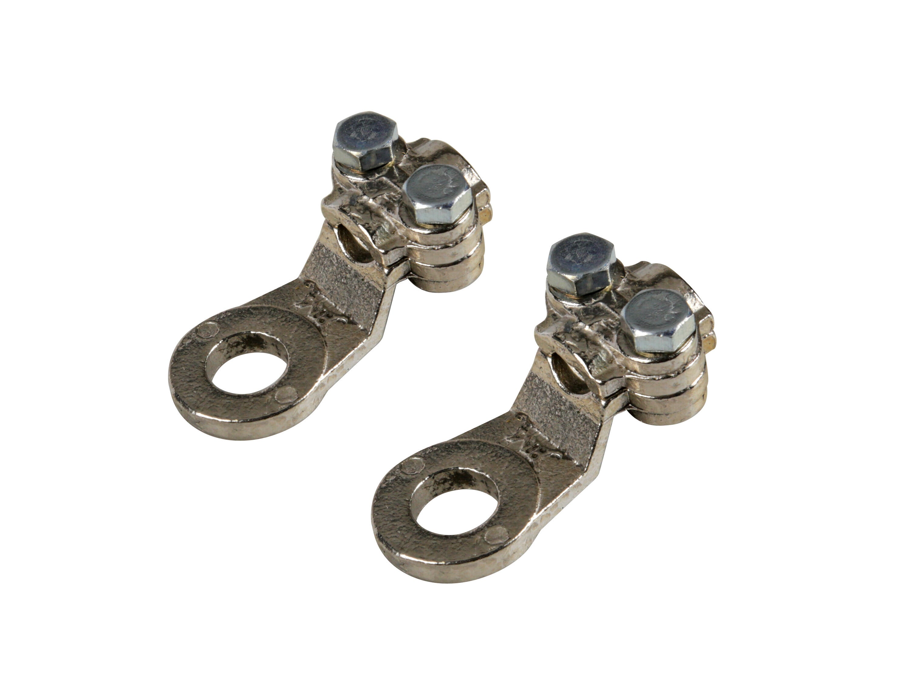 Set 2 pz capicorda di potenza in ottone nichelato, con fissaggio cavo a piastrina - Sezione 35 mm², foro 10 mm