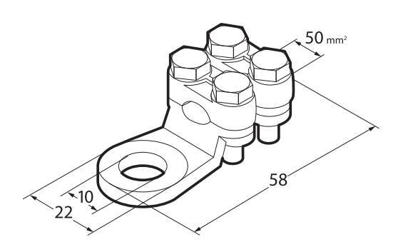 Set 2 pz capicorda di potenza in ottone nichelato, con fissaggio cavo a doppia piastrina - Sezione 50 mm², foro 10 mm