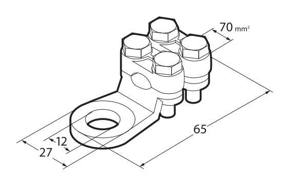 Set 2 pz capicorda di potenza in ottone nichelato, con fissaggio cavo a doppia piastrina - Sezione 70 mm², foro 12 mm
