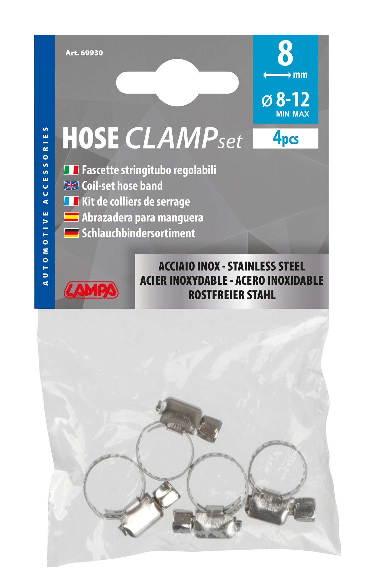 Fascette stringitubo in acciaio inox - set 4 pz - ↔ 8 mm - Ø 8-12 mm