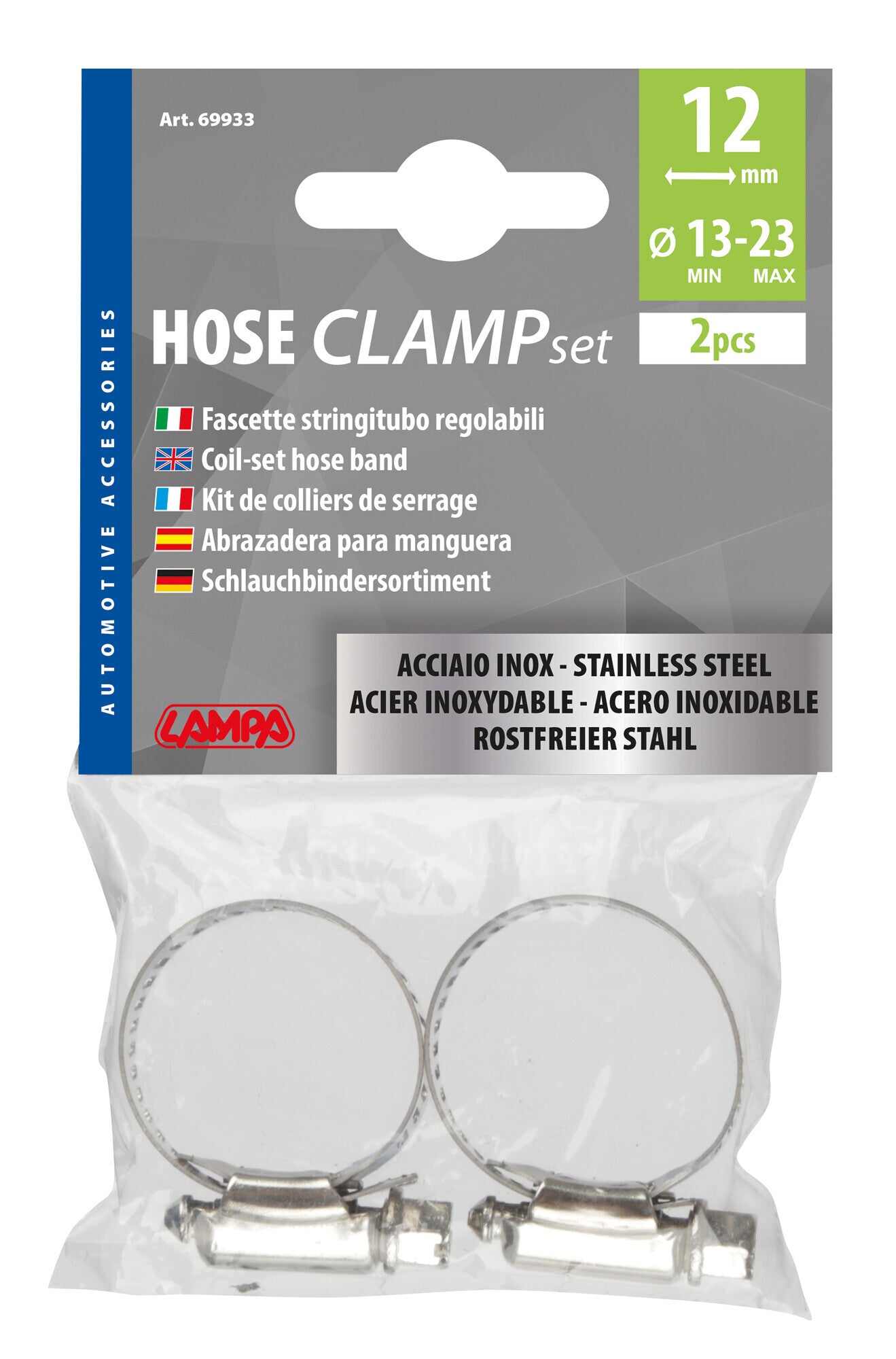 Fascette stringitubo in acciaio inox - set 2 pz - ↔ 12 mm - Ø 13-23 mm