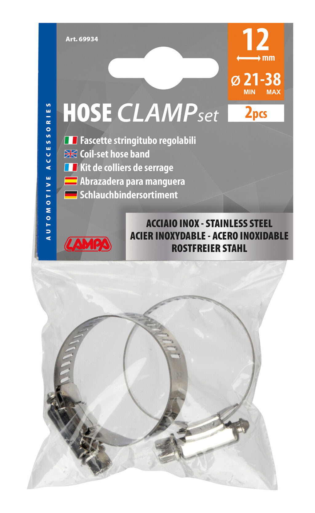 Fascette stringitubo in acciaio inox - set 2 pz - ↔ 12 mm - Ø 21-38 mm
