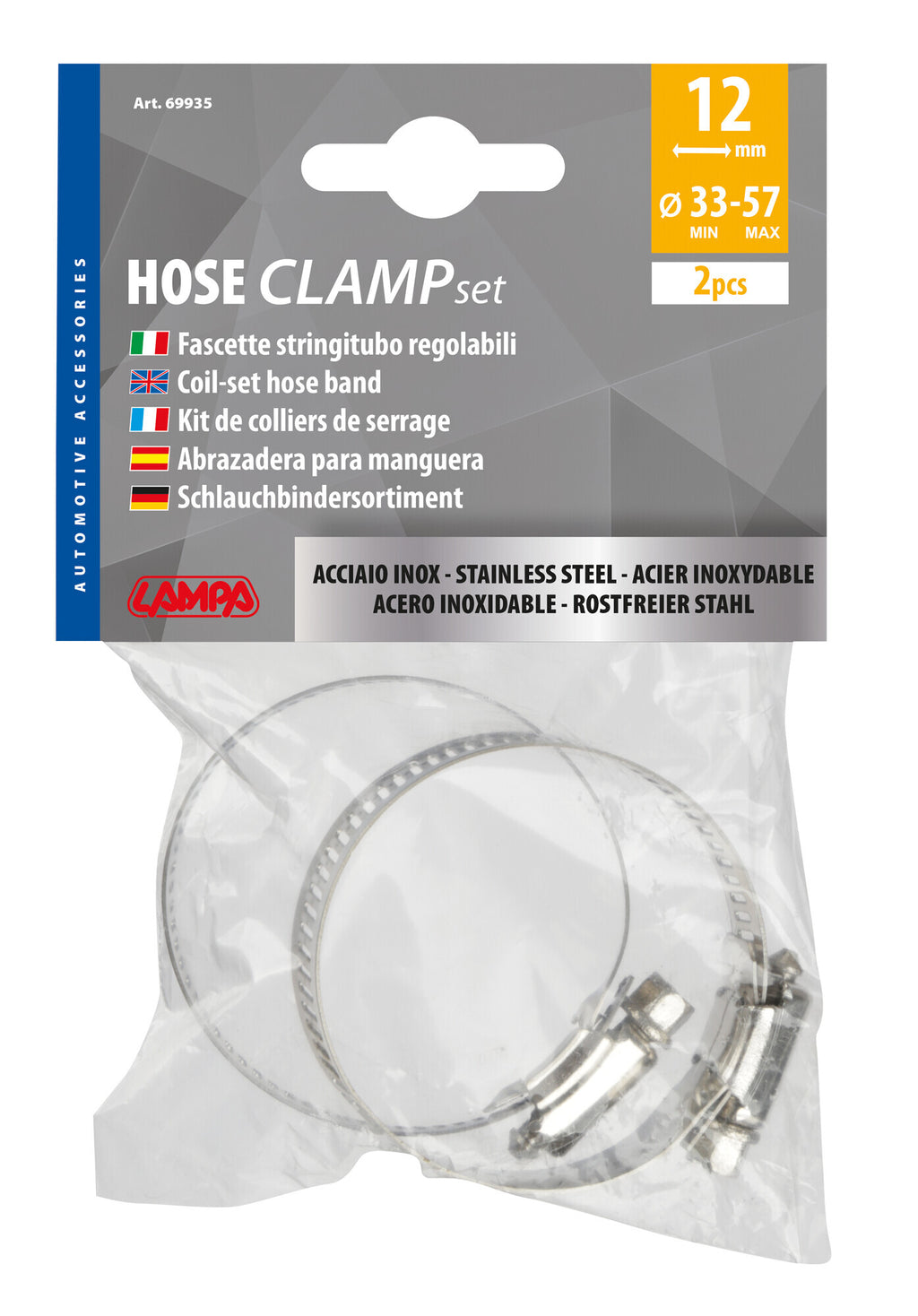 Fascette stringitubo in acciaio inox - set 2 pz - ↔ 12 mm - Ø 33-57 mm