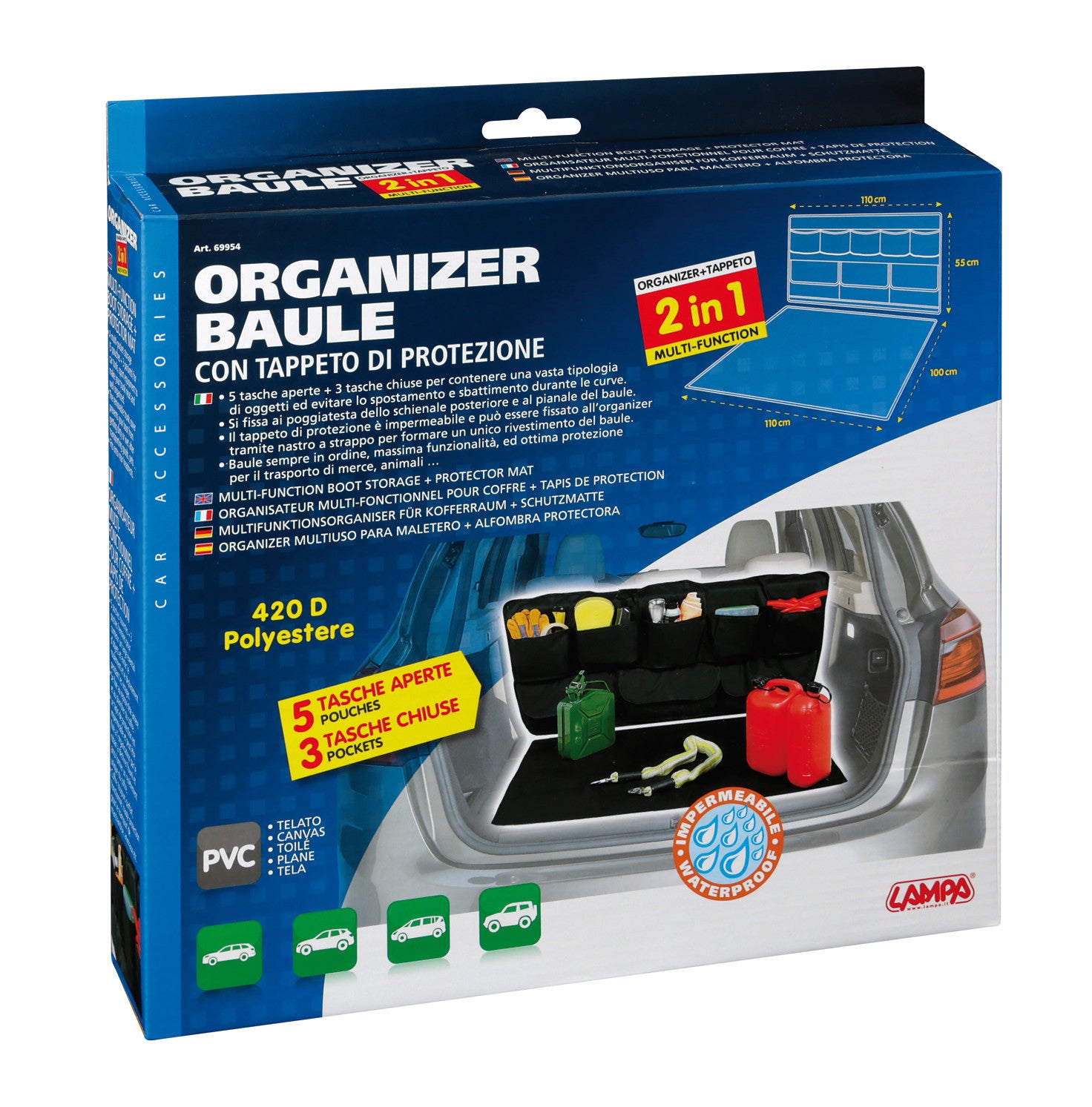 Organizer baule con tappeto di protezione