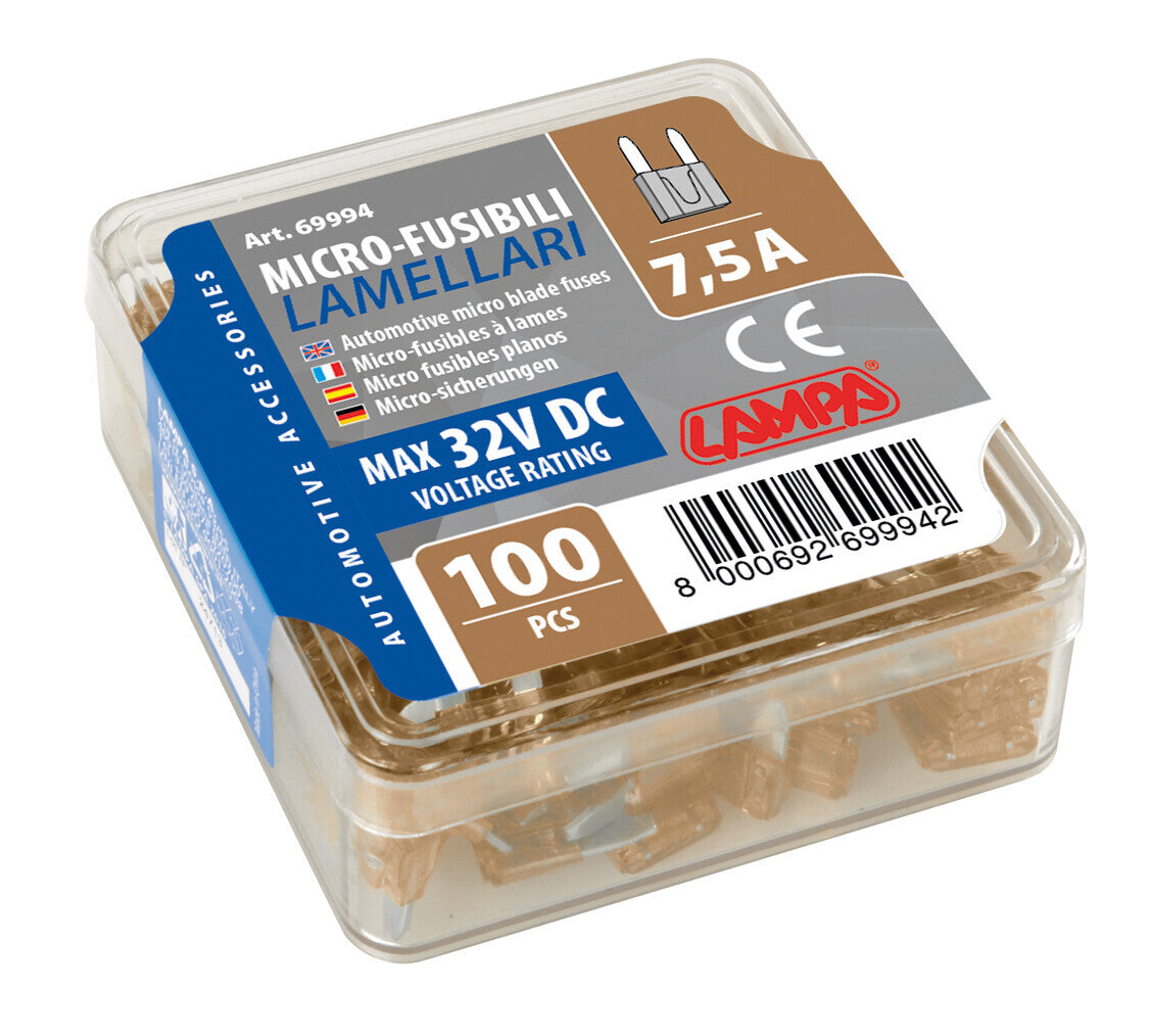 Set 100 micro fusibili lamellari, 12/32V - 7,5A