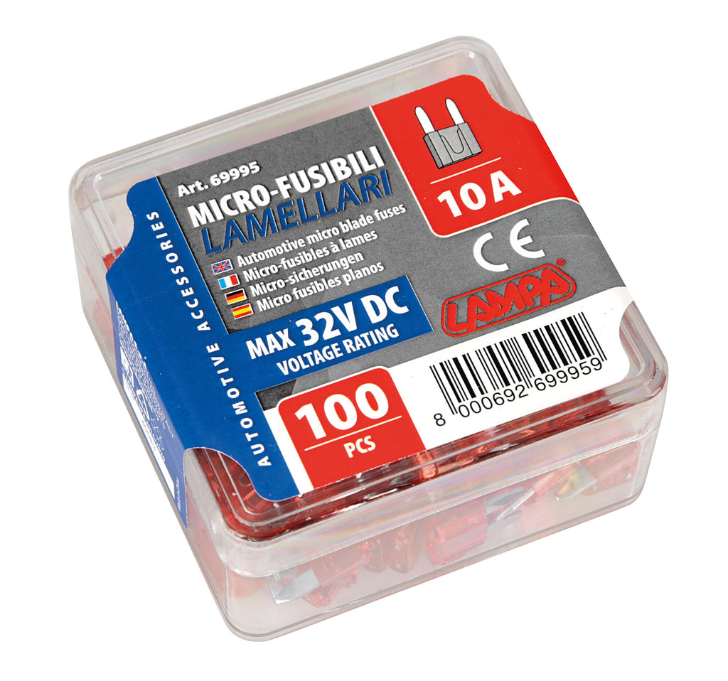 Set 100 micro fusibili lamellari, 12/32V - 10A