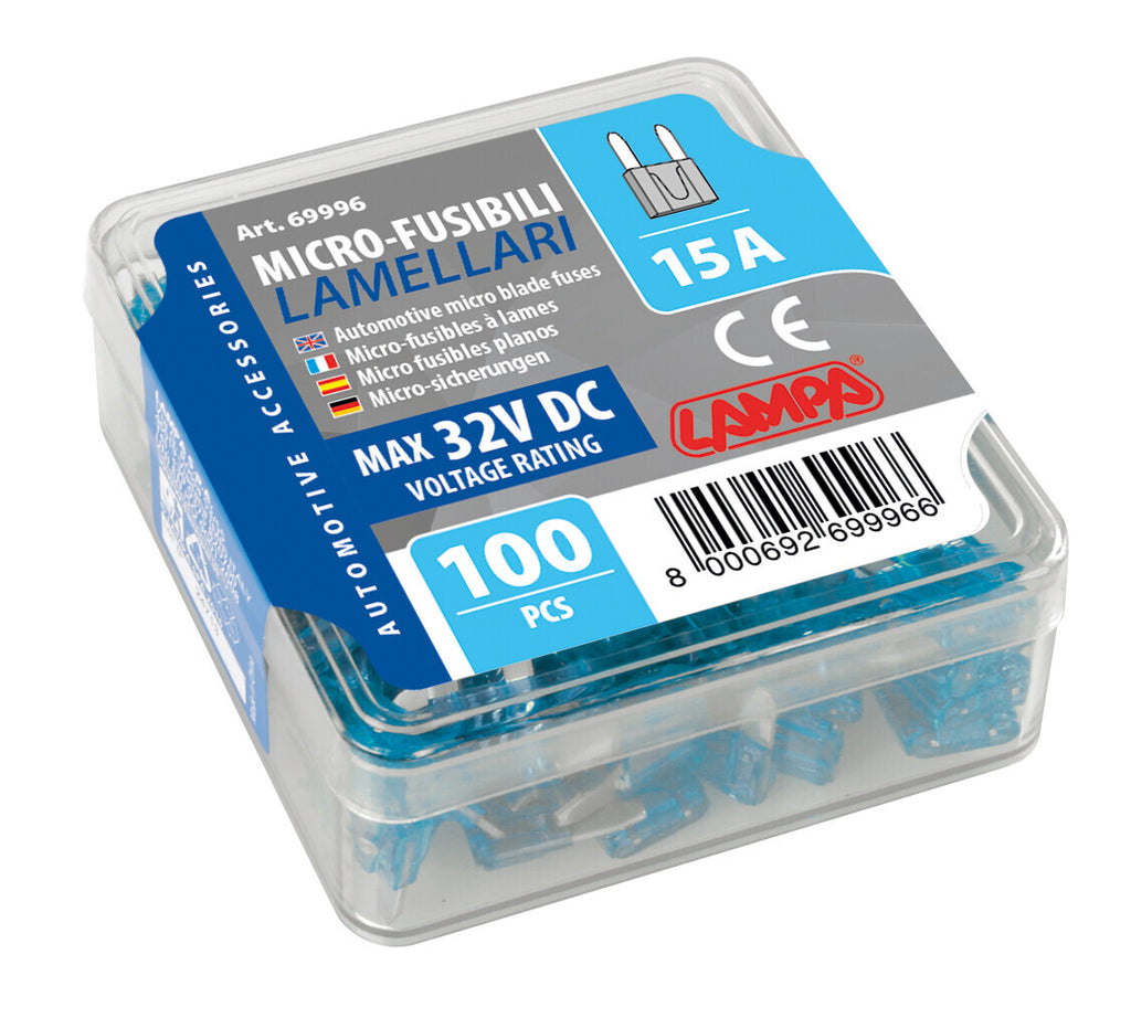 Set 100 micro fusibili lamellari, 12/32V - 15A