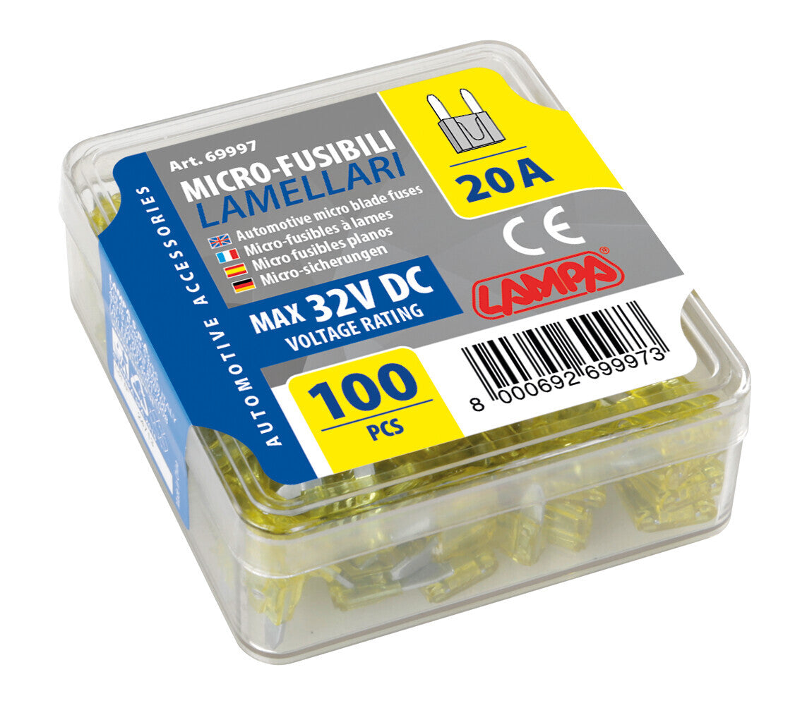 Set 100 micro fusibili lamellari, 12/32V - 20A
