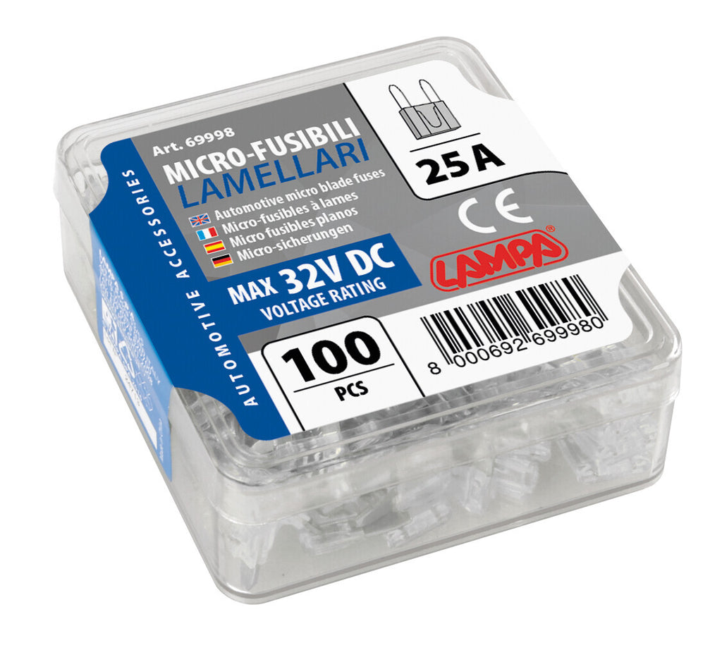 Set 100 micro fusibili lamellari, 12/32V - 25A