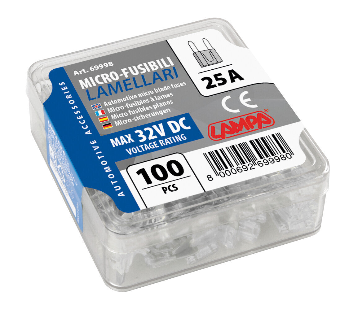 Set 100 micro fusibili lamellari, 12/32V - 25A
