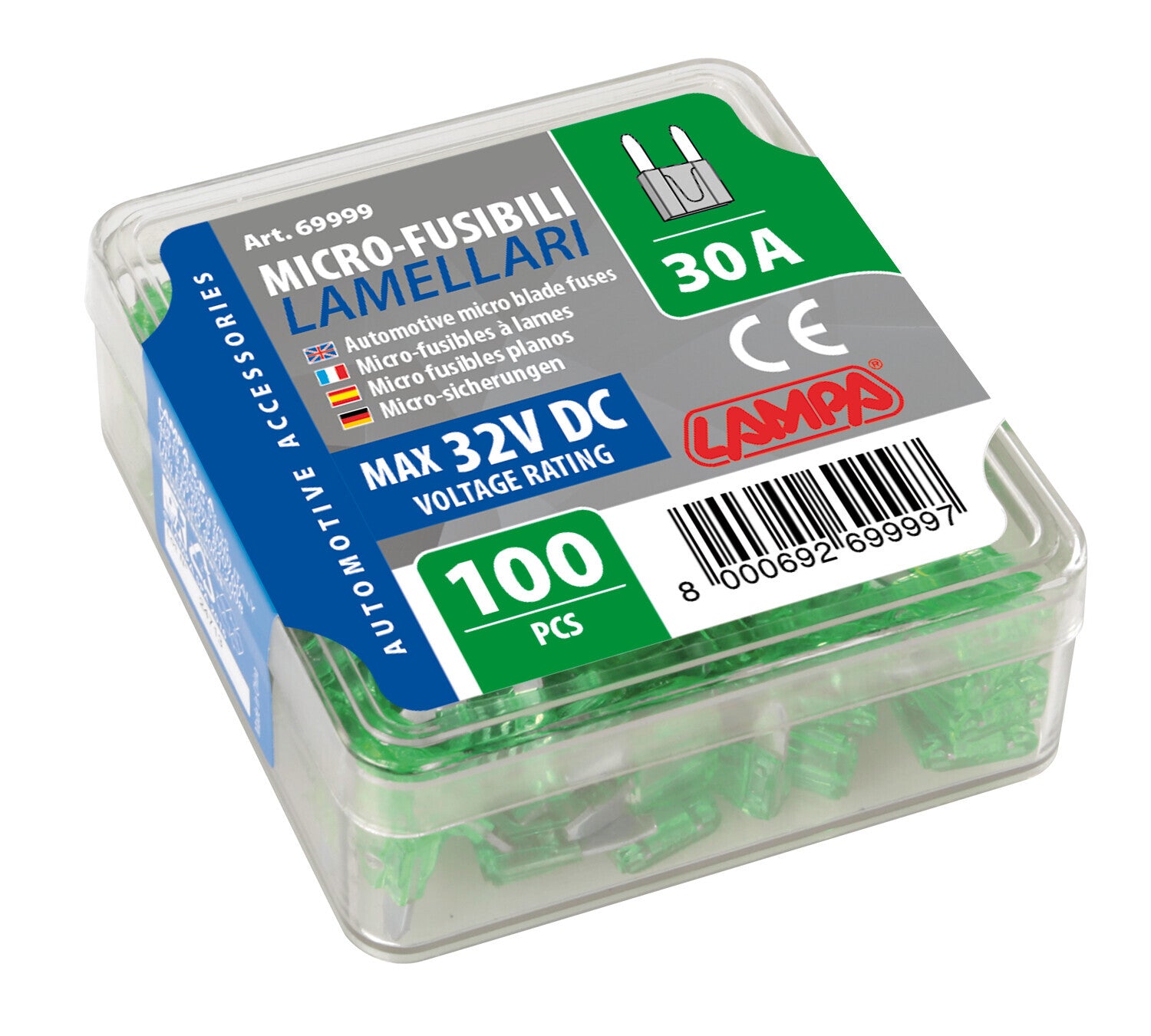 Set 100 micro fusibili lamellari, 12/32V - 30A