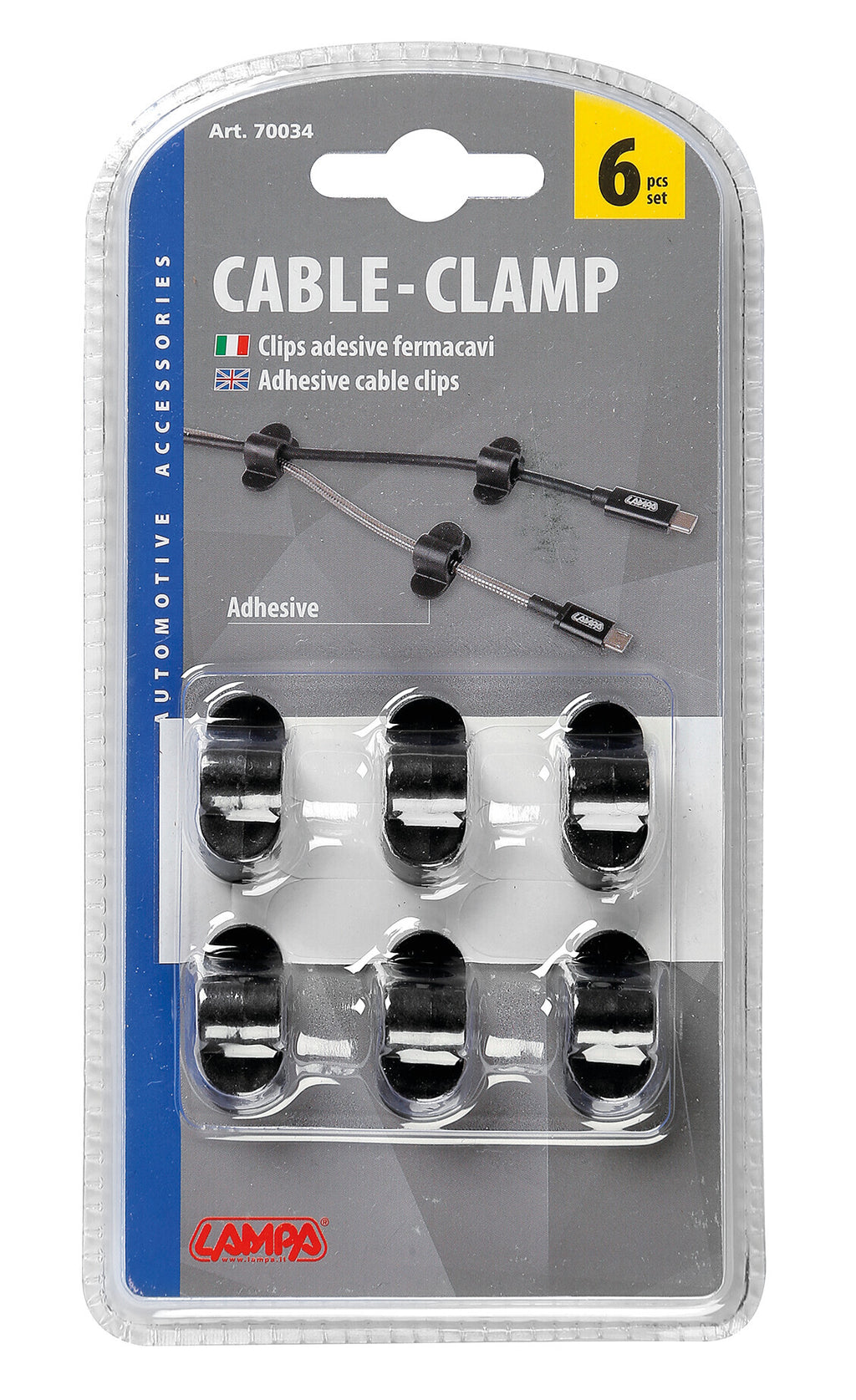 Cable-Clamp, clips fermacavi adesive, 6 pz