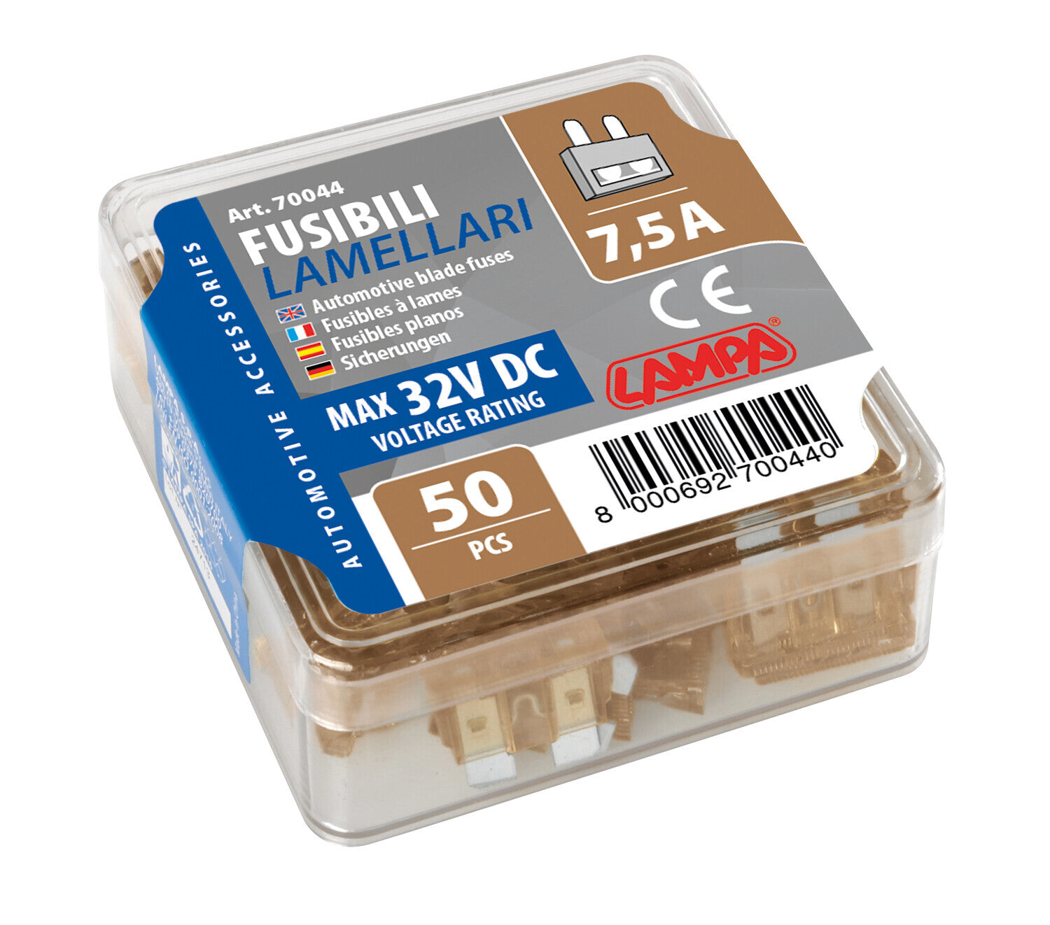 Confezione 50 fusibili lamellari, 12/32V - 7,5A