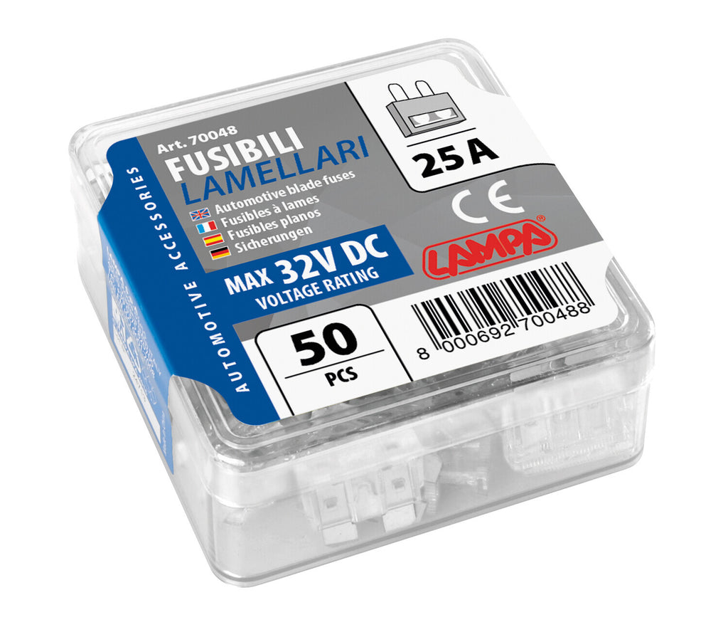 Confezione 50 fusibili lamellari, 12/32V - 25A