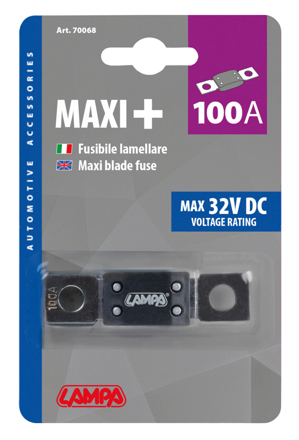 Maxi+, fusibile lamellare tipo ANL 12/32V - 100A