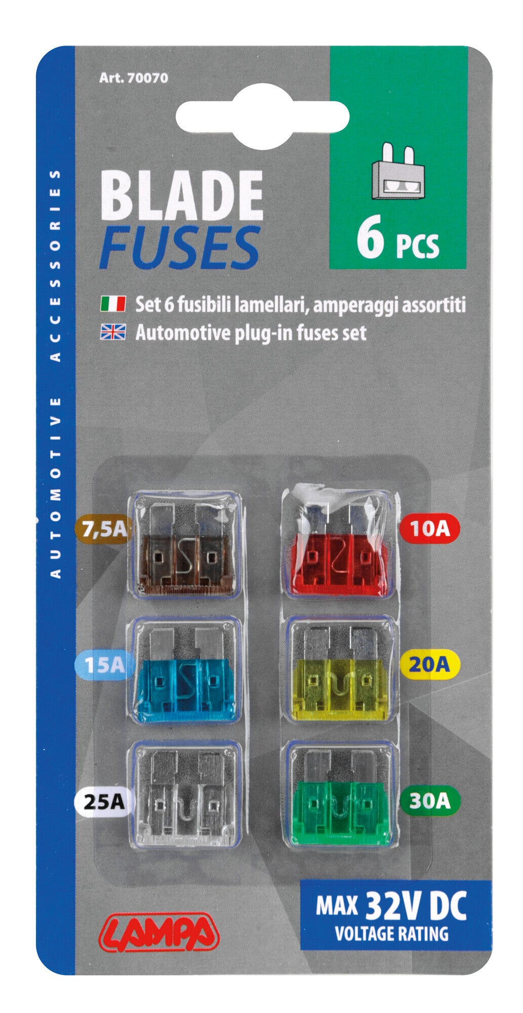 Set 6 fusibili lamellari assortiti, 12/32V