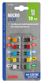 Set 10 micro fusibili lamellari Micro-Due assortiti, 12/32V