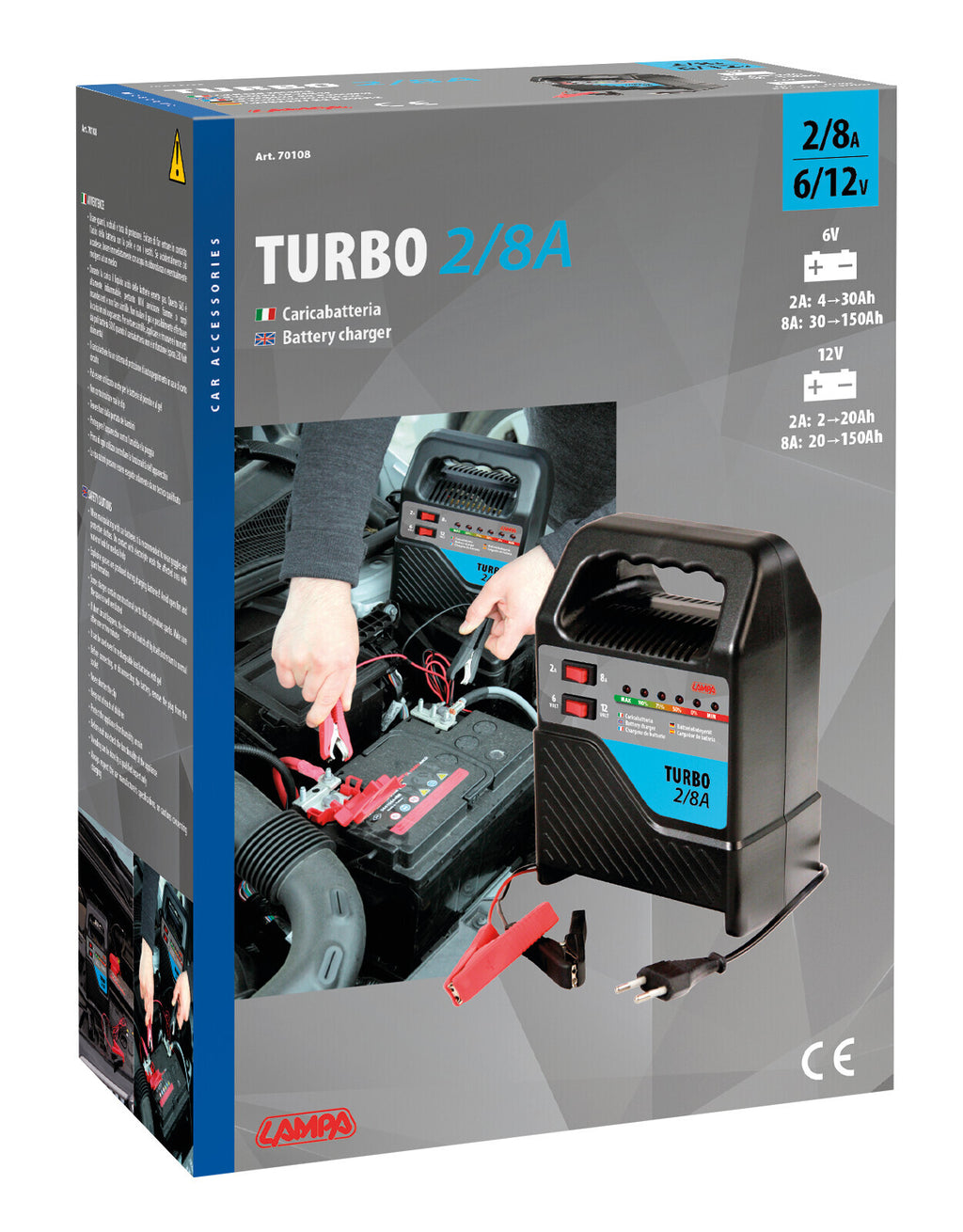 Turbo 2/8 A, caricabatteria 6/12V