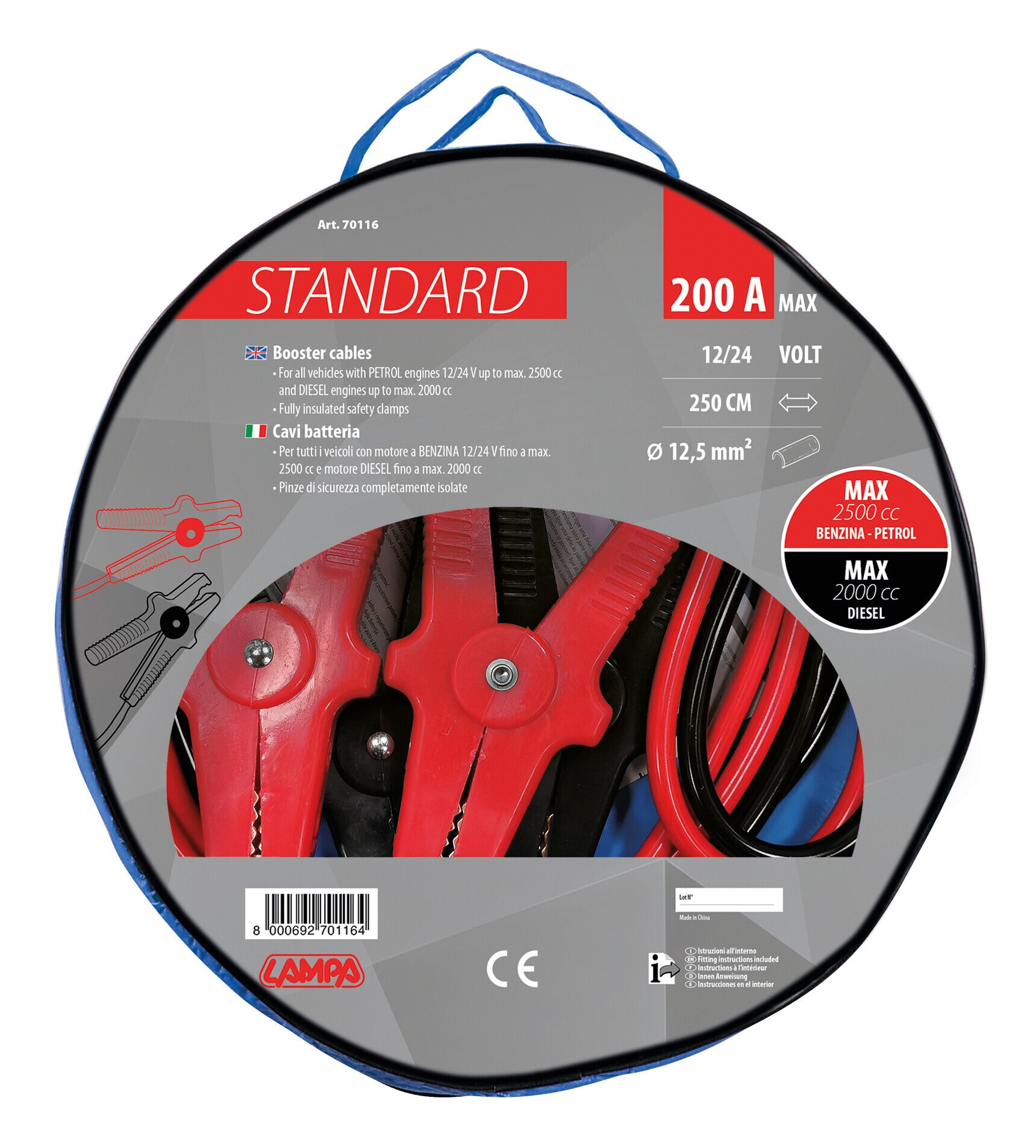 Cavi Batteria Standard - 250 cm - 200 A - 12,5 mm²