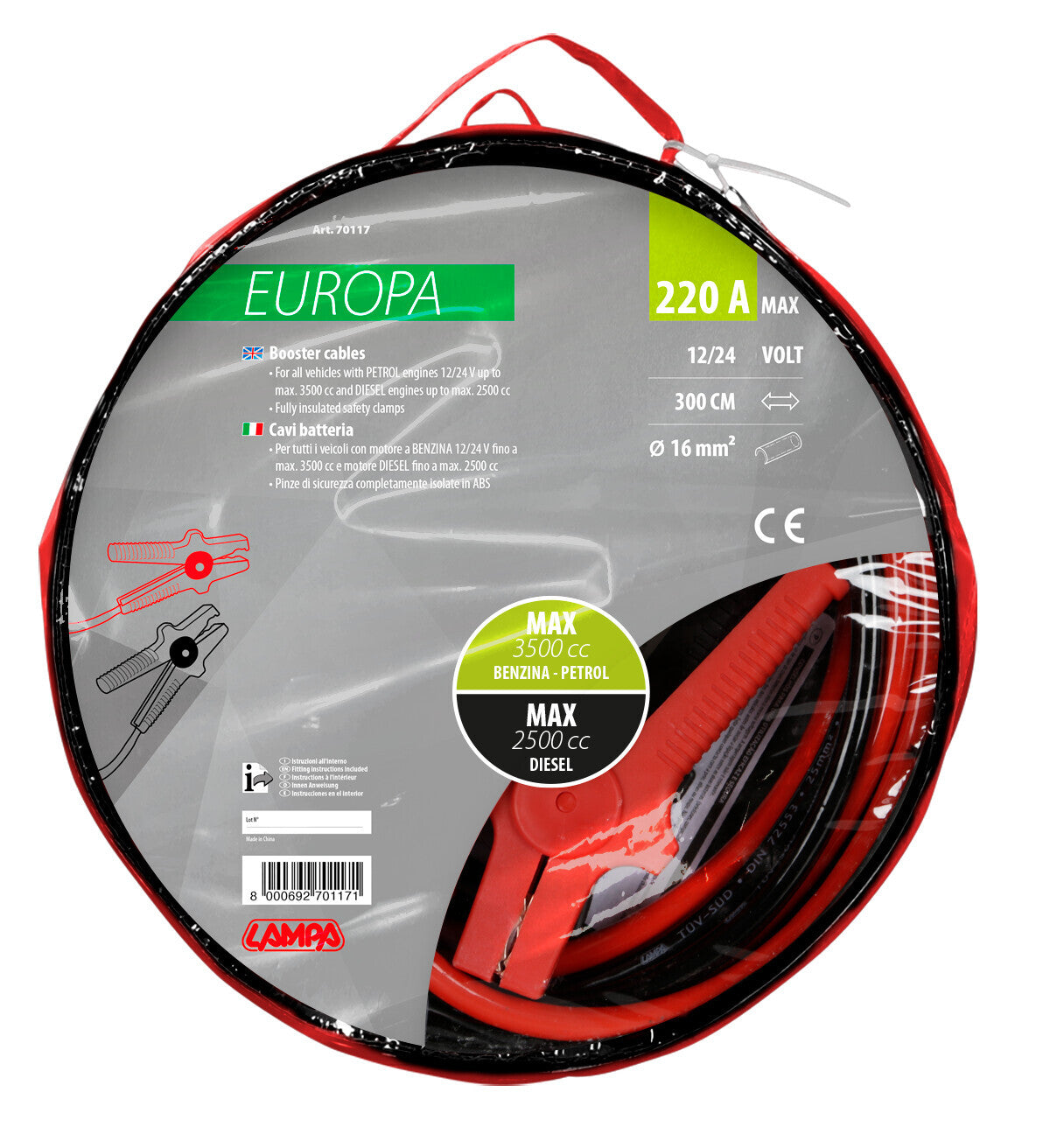 Cavi Batteria Europa - 300 cm - 220 A - 16 mm²