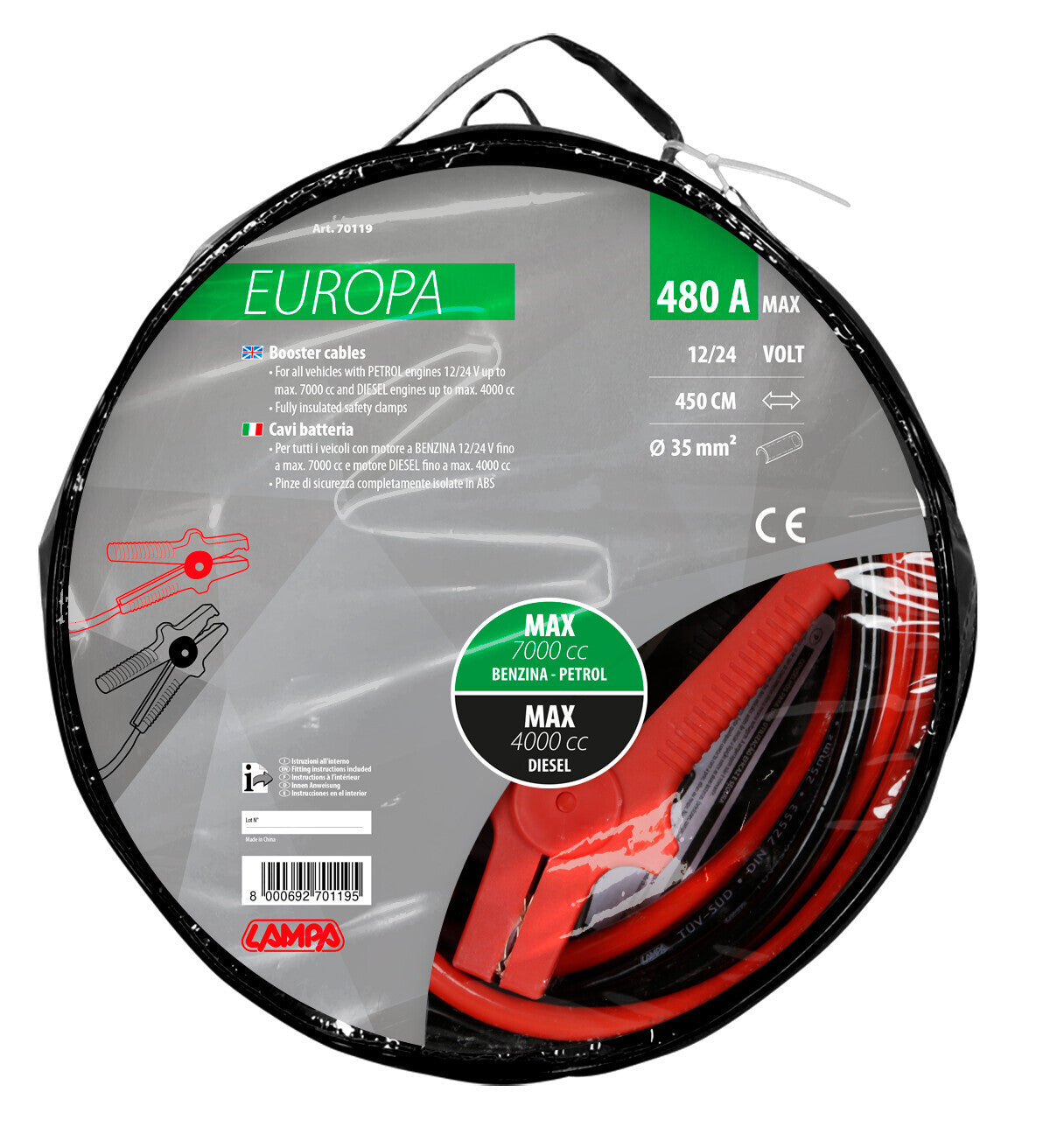Cavi Batteria Europa - 450 cm - 480 A - 35 mm²