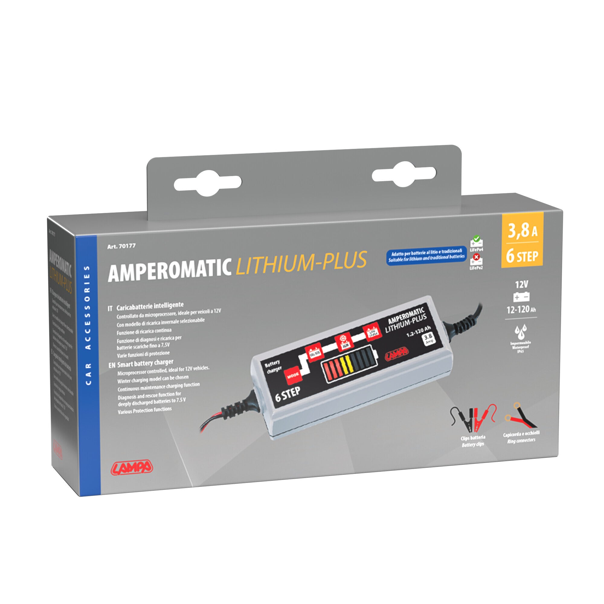 Amperomatic Lithium-Plus, caricabatteria intelligente, 12V - 3,8A