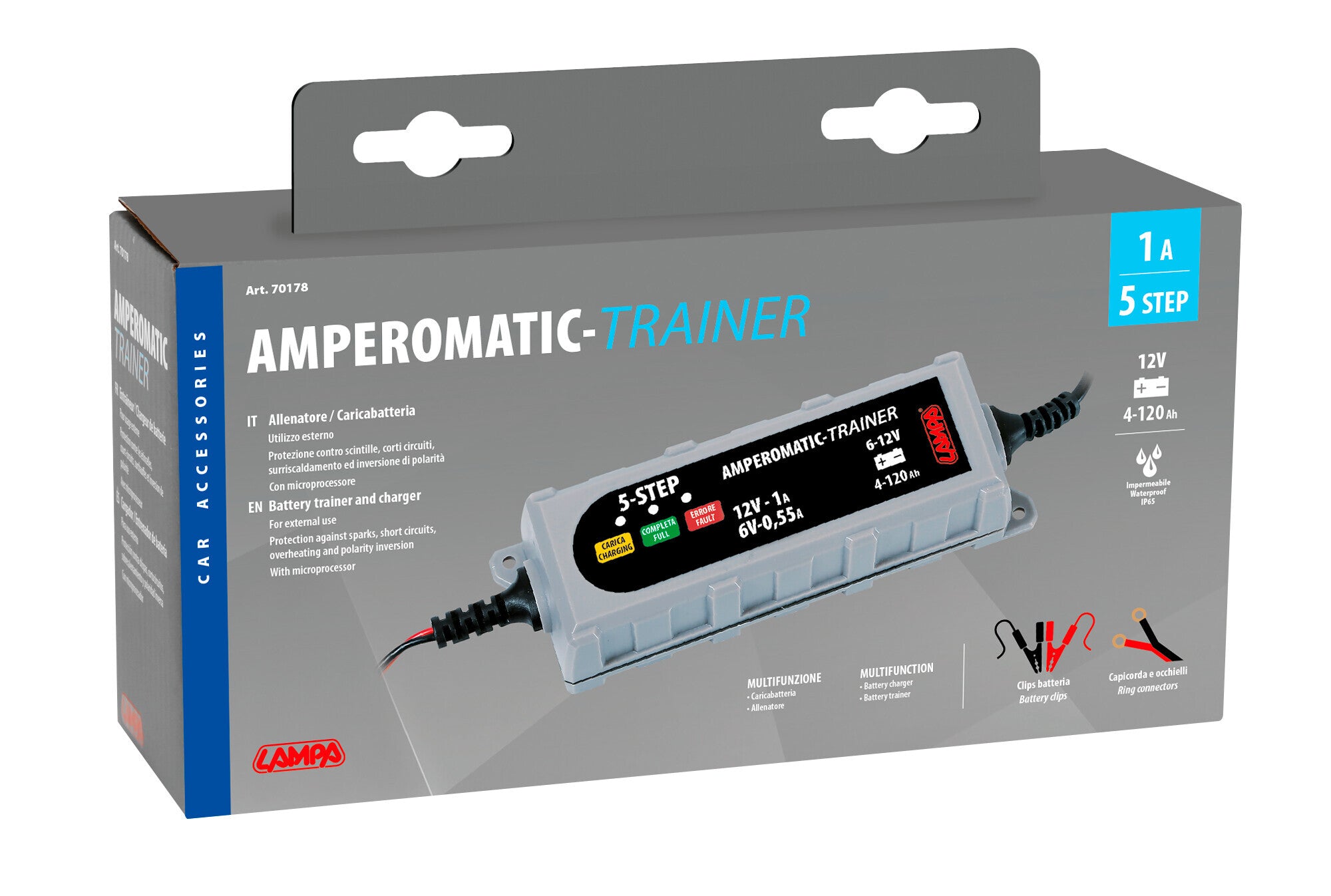 Amperomatic Trainer, caricabatteria intelligente, 6/12V - 0,55/1A