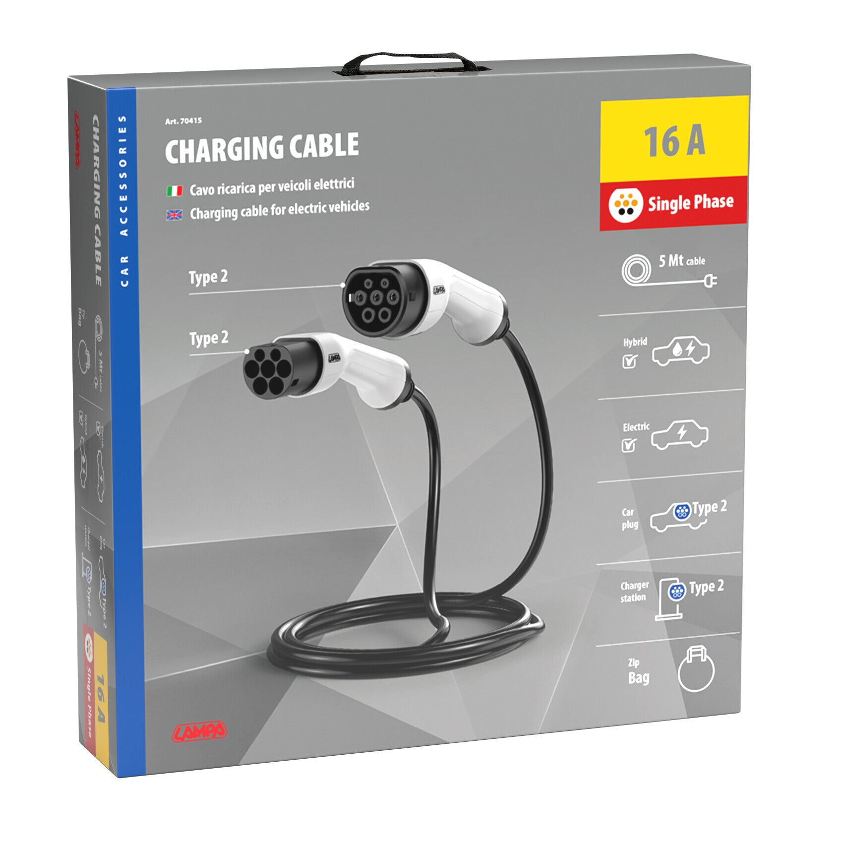 Cavo ricarica per veicoli elettrici - Monofase - 16A