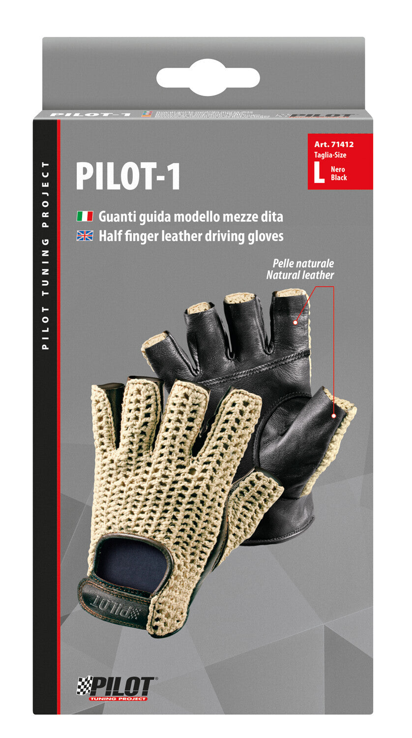 Pilot-1, guanti guida mezze dita - L - Nero