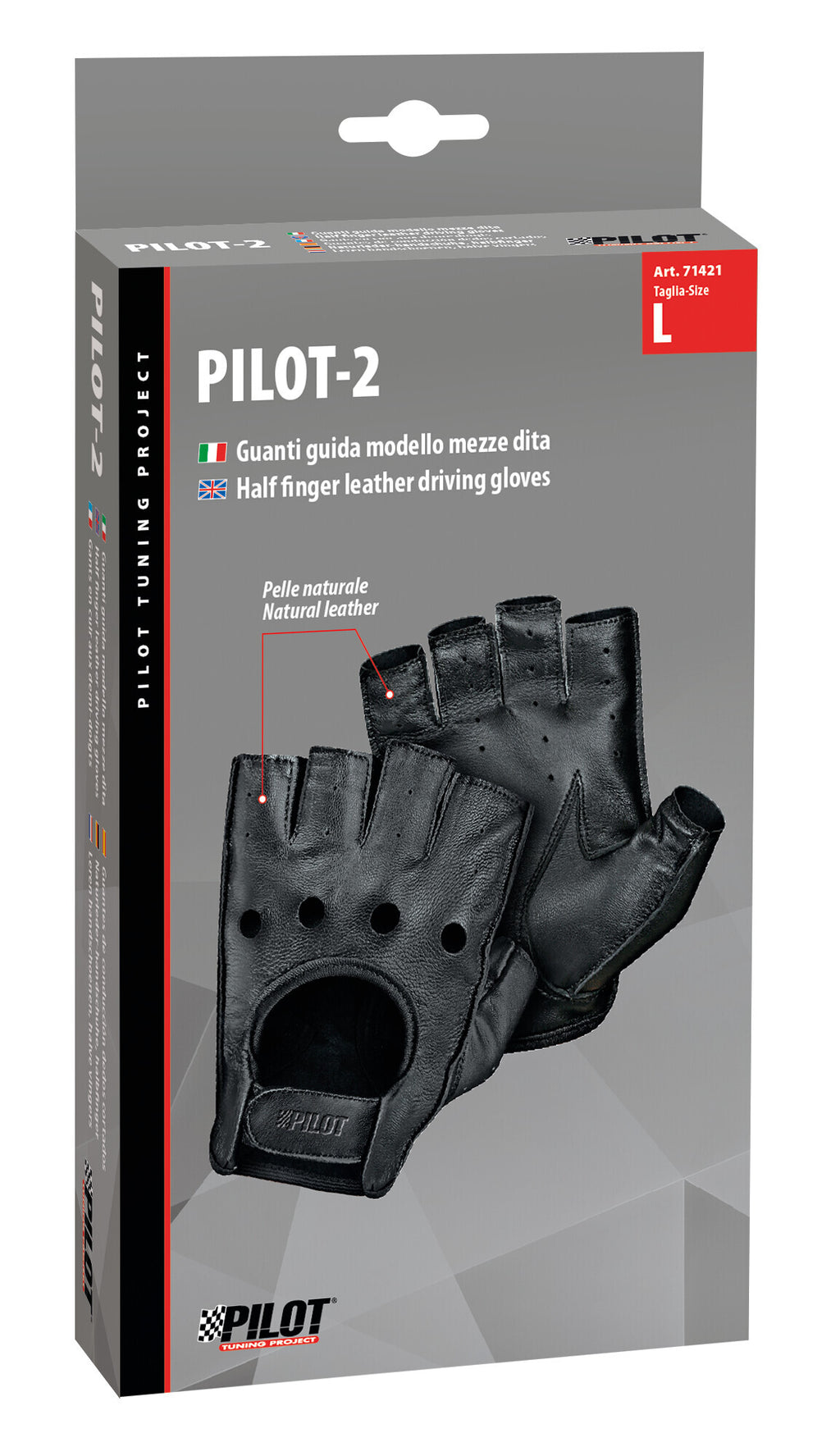Pilot-2, guanti guida mezze dita - L - Nero