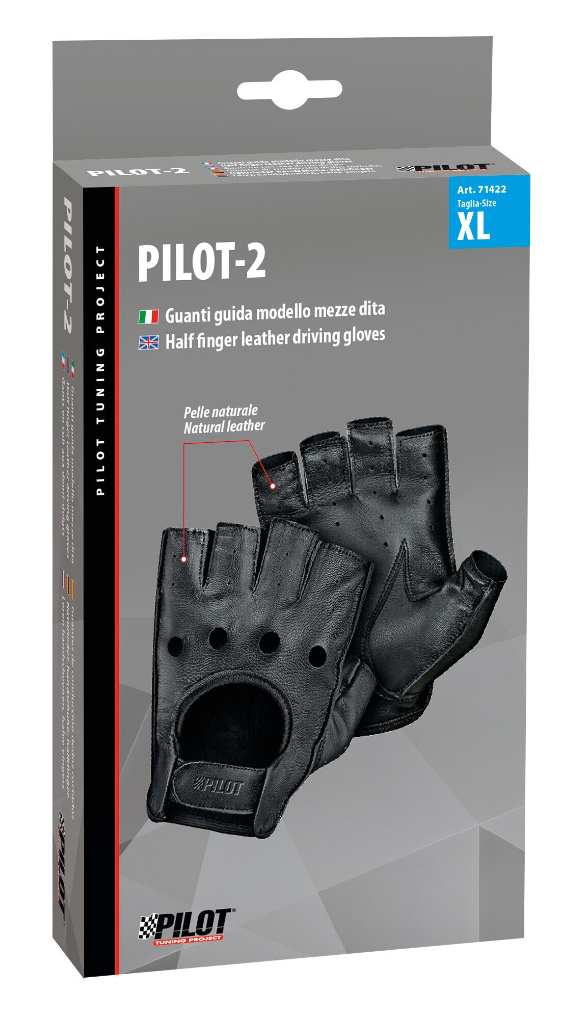 Pilot-2, guanti guida mezze dita - XL - Nero