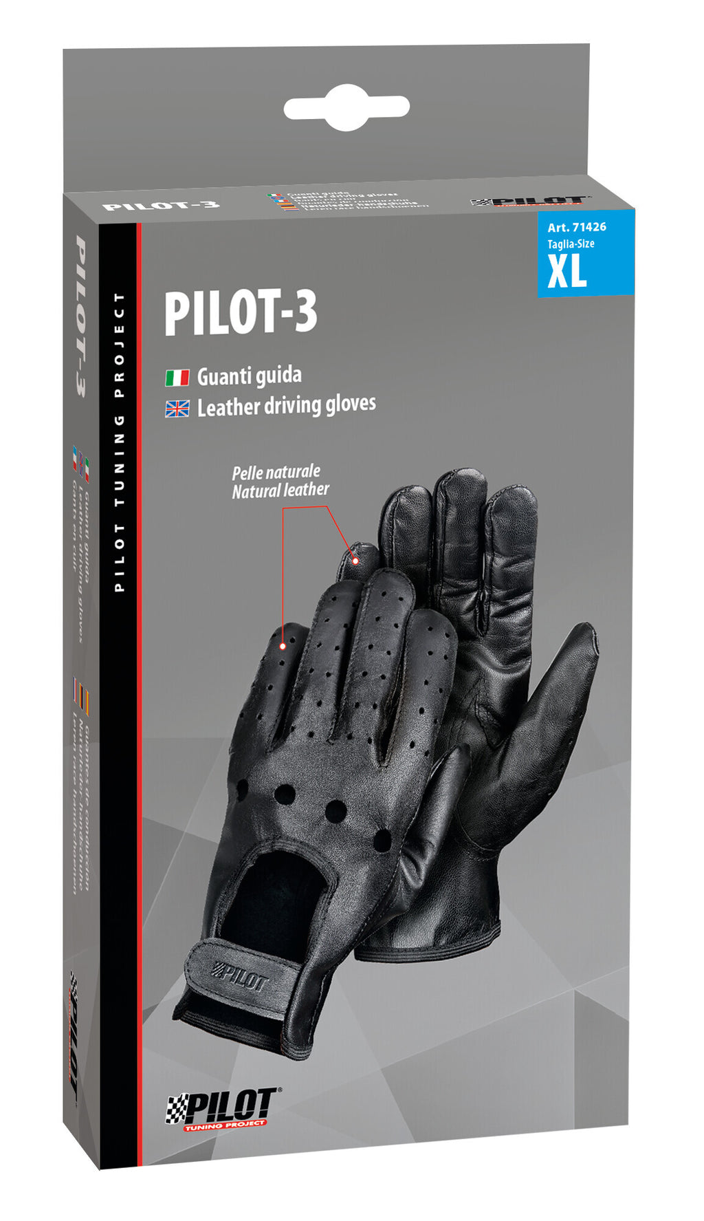 Pilot-3, guanti guida - XL - Nero