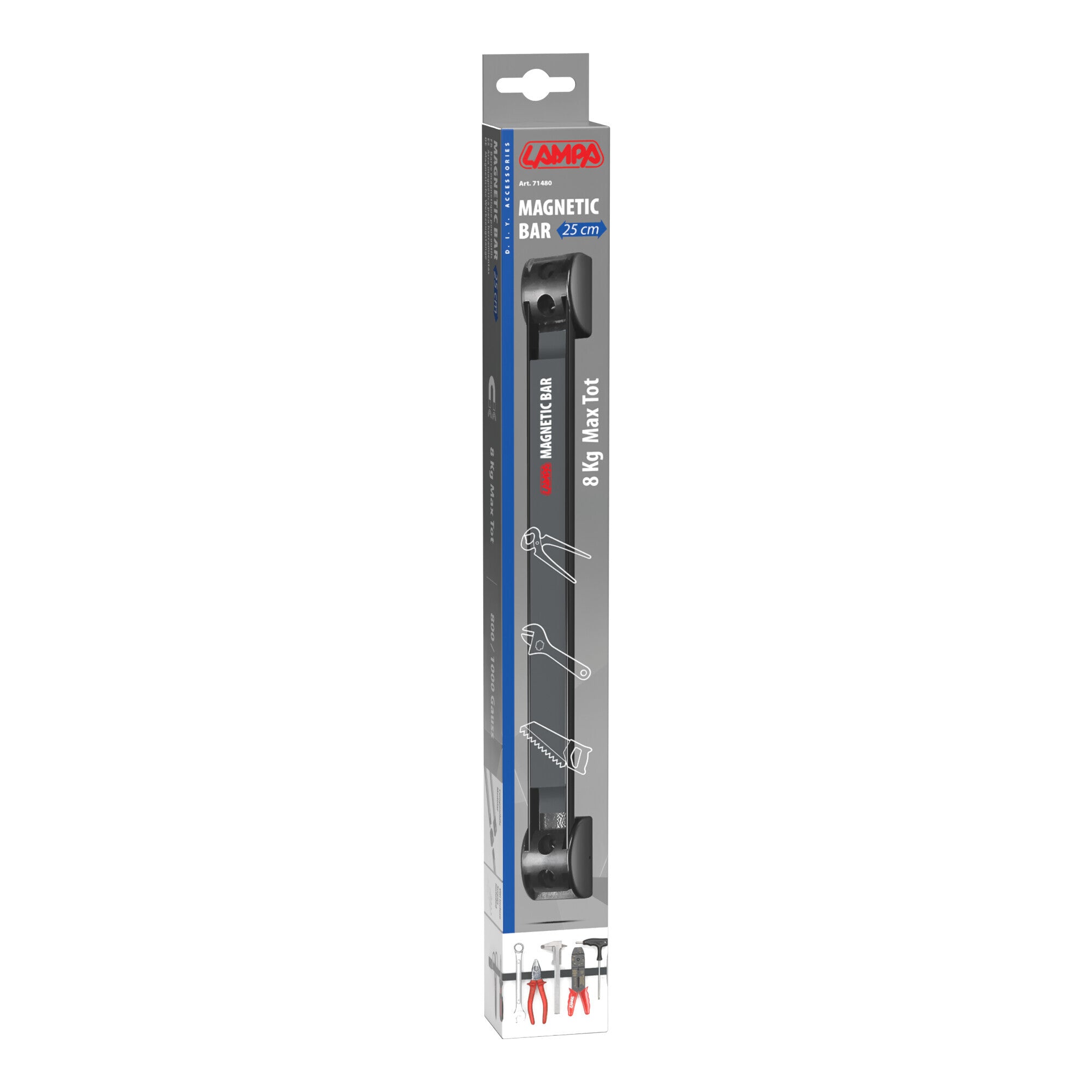 Barra magnetica porta attrezzi - 25 cm - 8 kg max